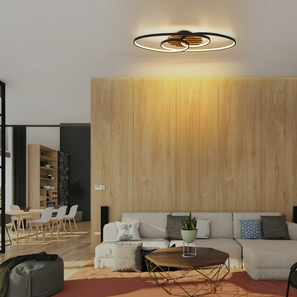 Detalj av LED taklampe Tisha I svart matt/tre
