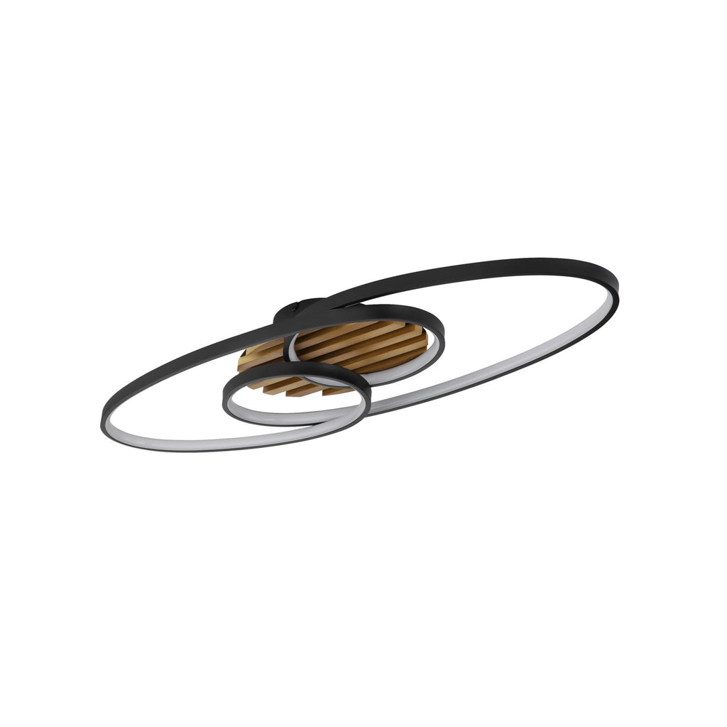 LED taklampe Tisha I svart matt/tre forfra
