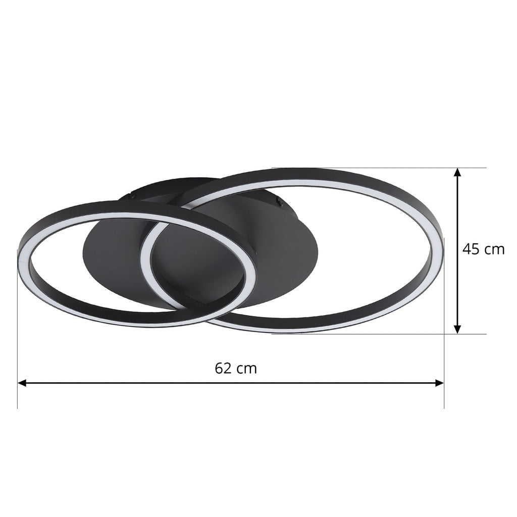 LED taklampe Tjado dimbar svart 2-lys 62 cm nærbilde