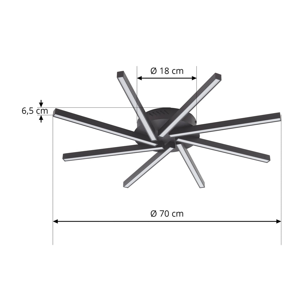 LED taklampe Tjado dimbar svart metall Ø70 cm montert