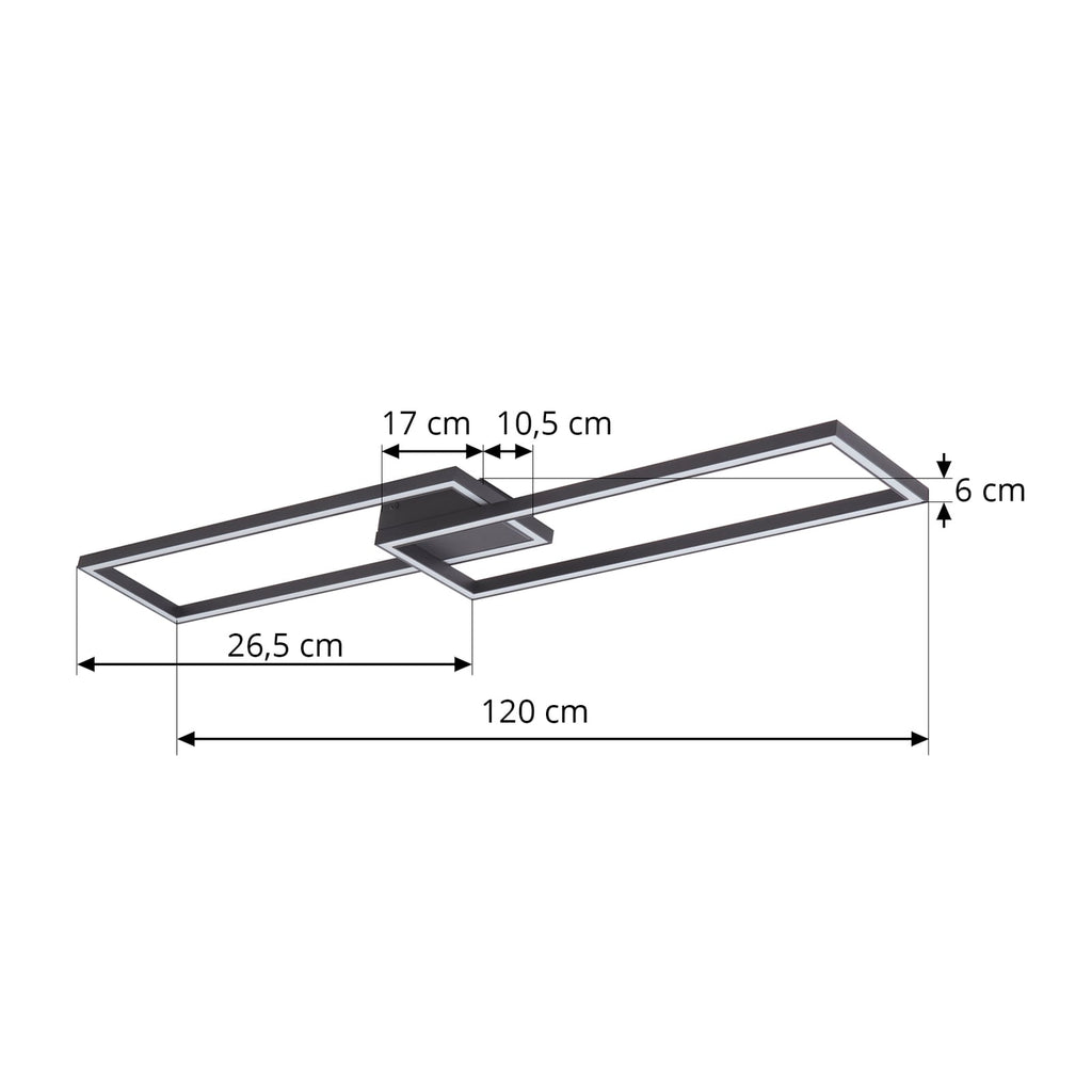 LED taklampe Tjado dimbar svart metall 120 cm montert i rom