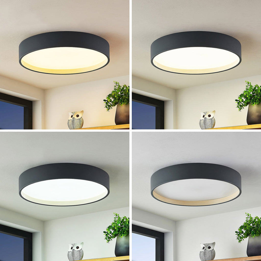 Bakside av LED taklampe Todor dimbar CCT Ø50 cm tre antrasitt
