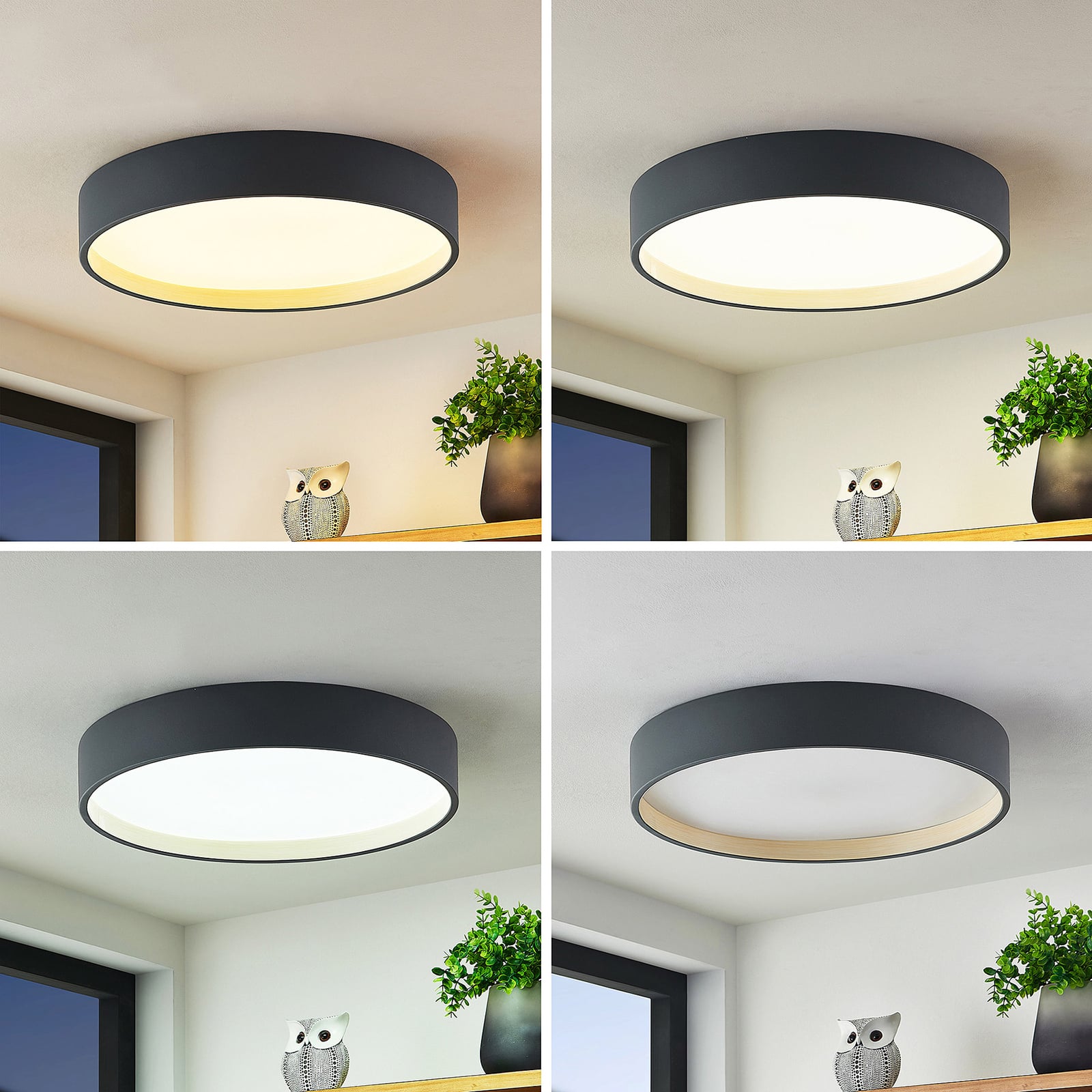 Bakside av LED taklampe Todor dimbar CCT Ø50 cm tre antrasitt