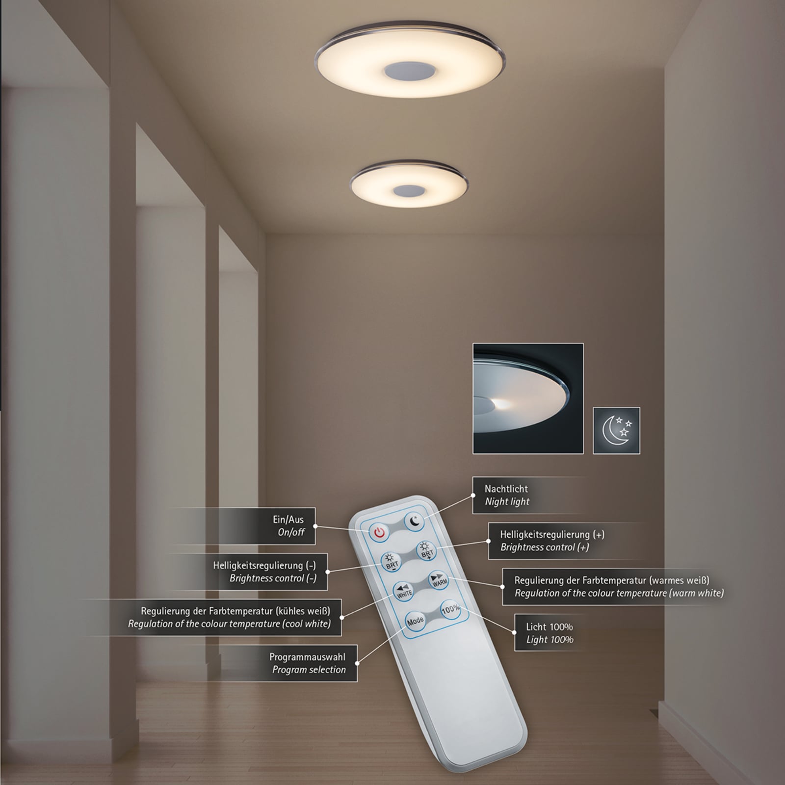 LED taklampe Tokyo CCT dimbar Ø60 cm svart bakside