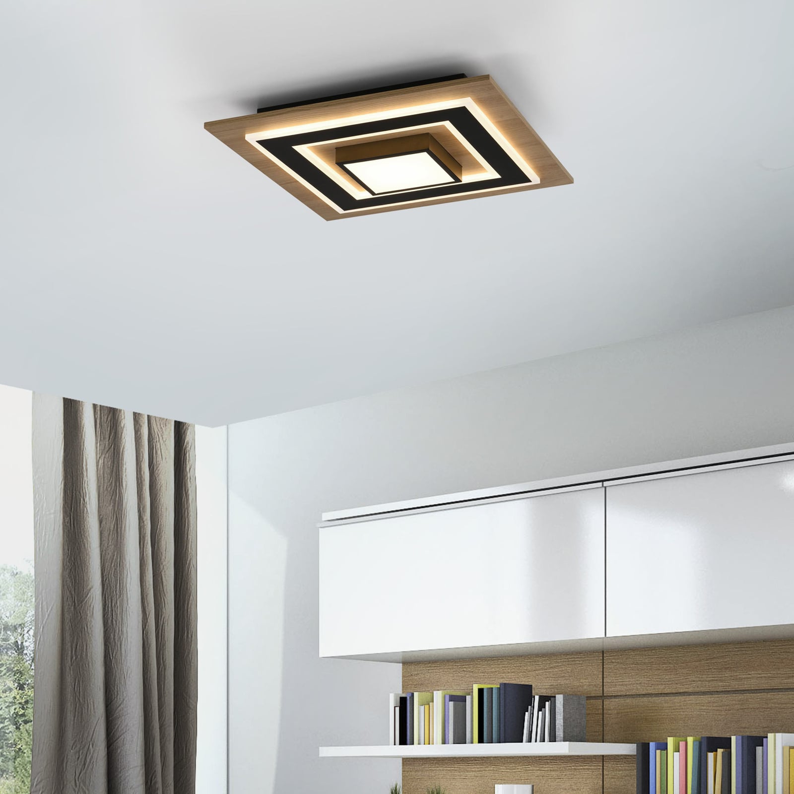 LED taklampe Tola kvadratisk tre/svart bakside