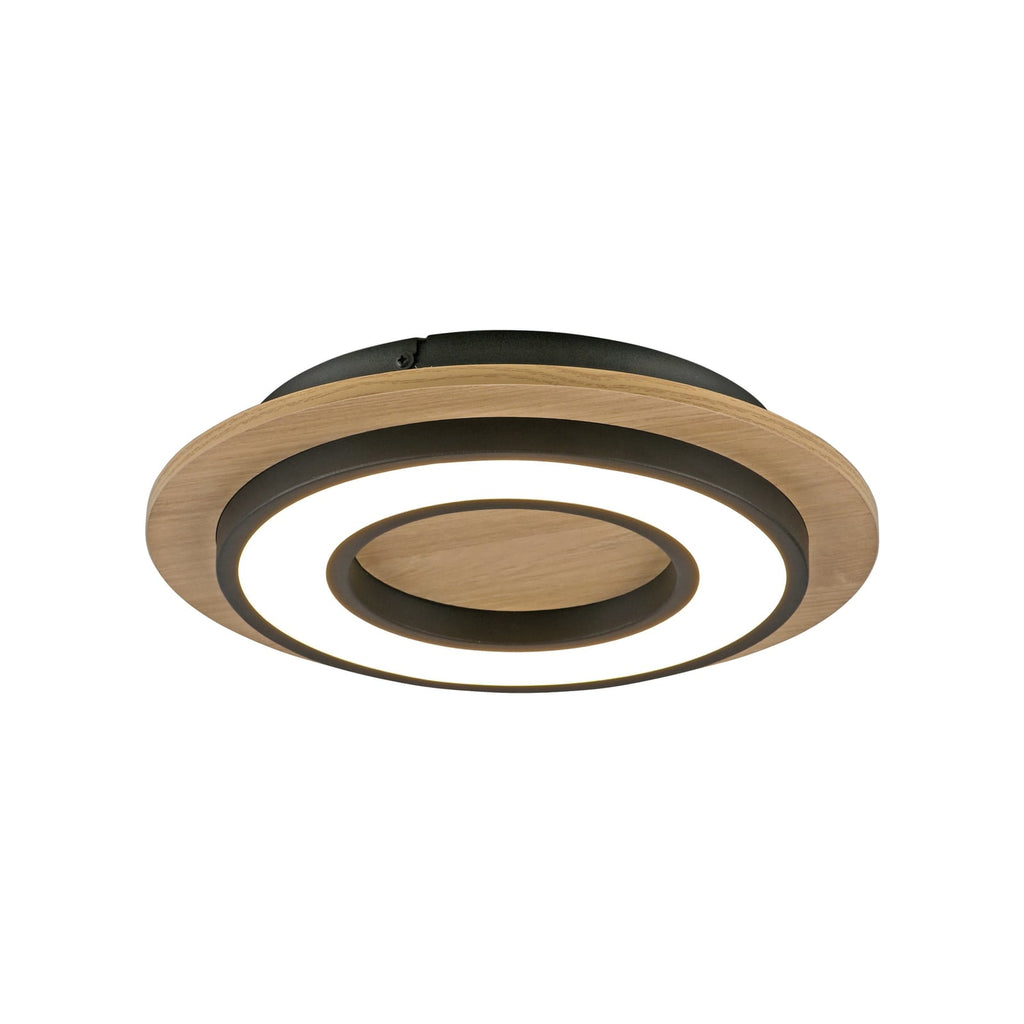 LED taklampe Tola rund tre/svart detalj av treplate