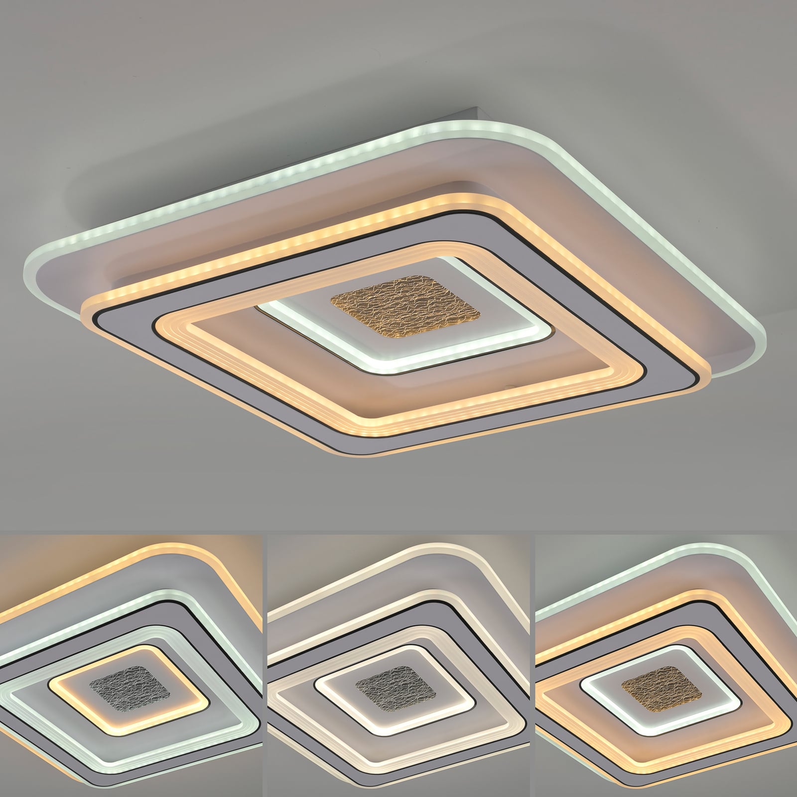 LED taklampe Tolago dimbar CCT fjernkontroll 49x49 cm sideprofil