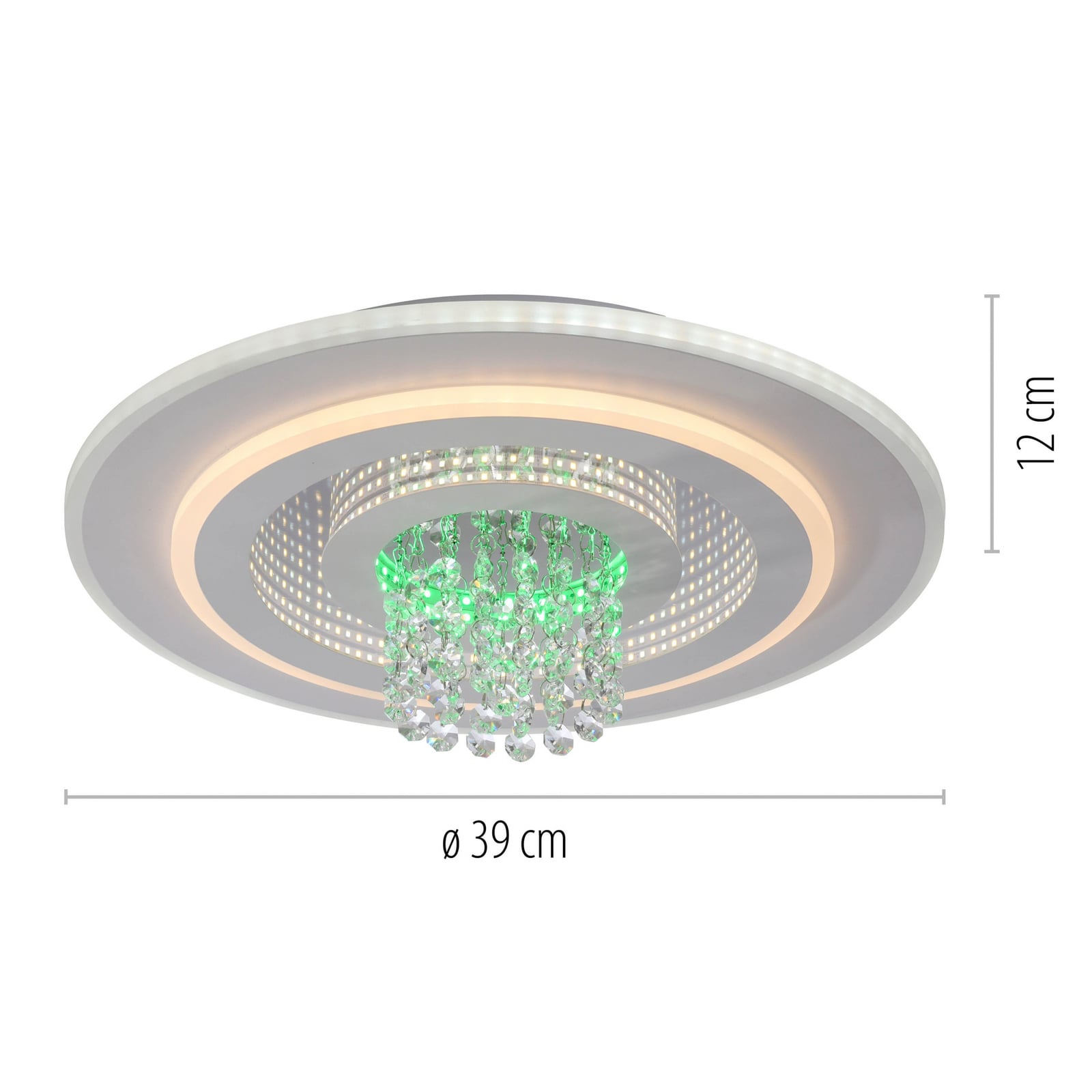 LED taklampe Tolago RGB CCT dimbar hvit Ø39 cm detalj av krystallanheng
