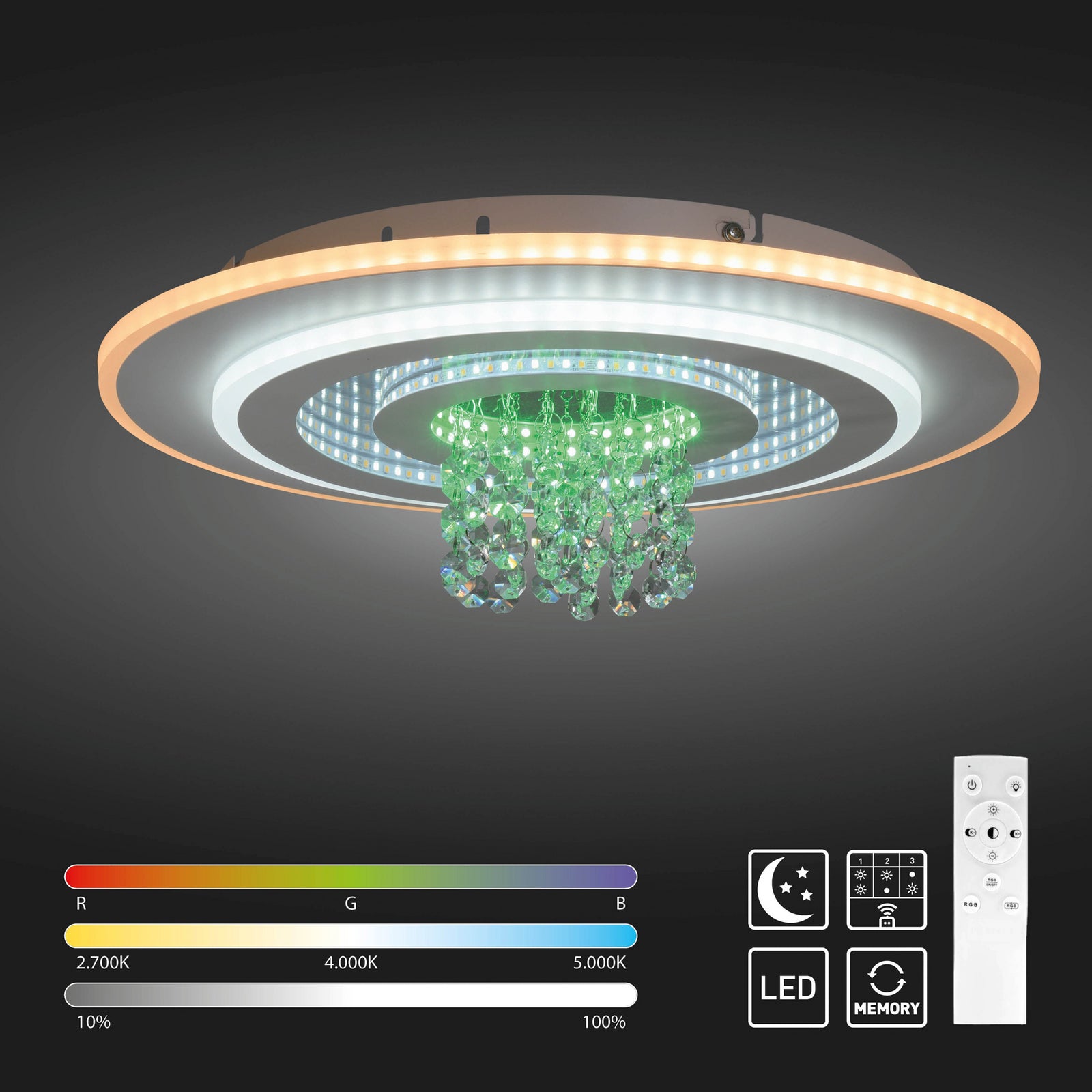 LED taklampe Tolago RGB CCT dimbar hvit Ø39 cm oversikt fra siden
