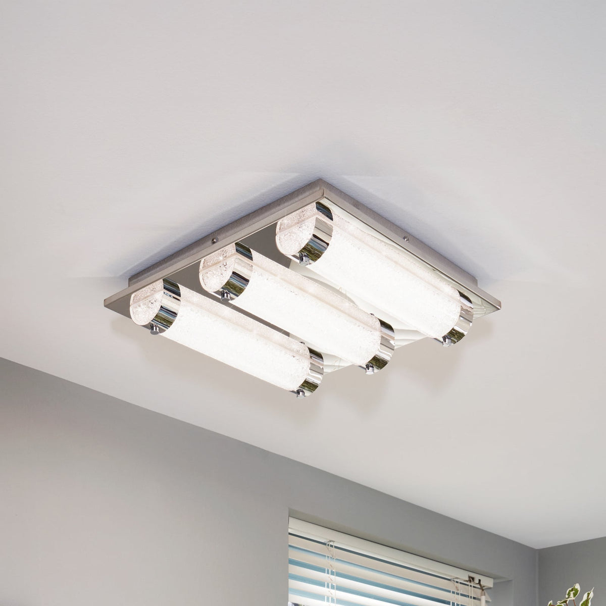 LED taklampe Tolorico kvadratisk glass 35x35 cm IP44 forfra