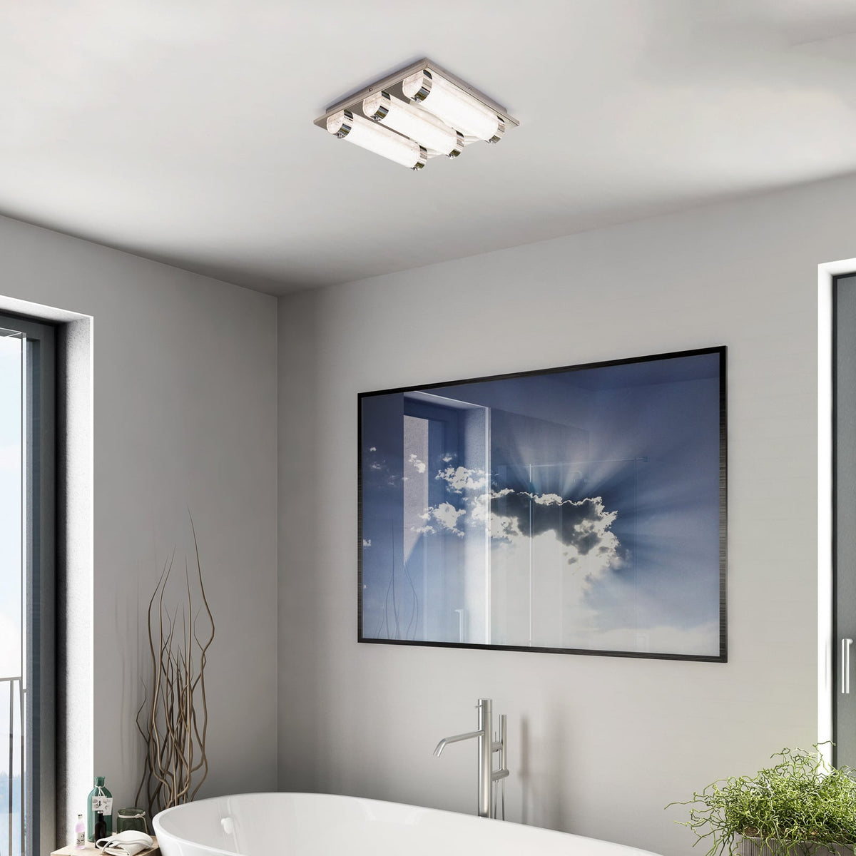 LED taklampe Tolorico kvadratisk glass 35x35 cm IP44 bakside