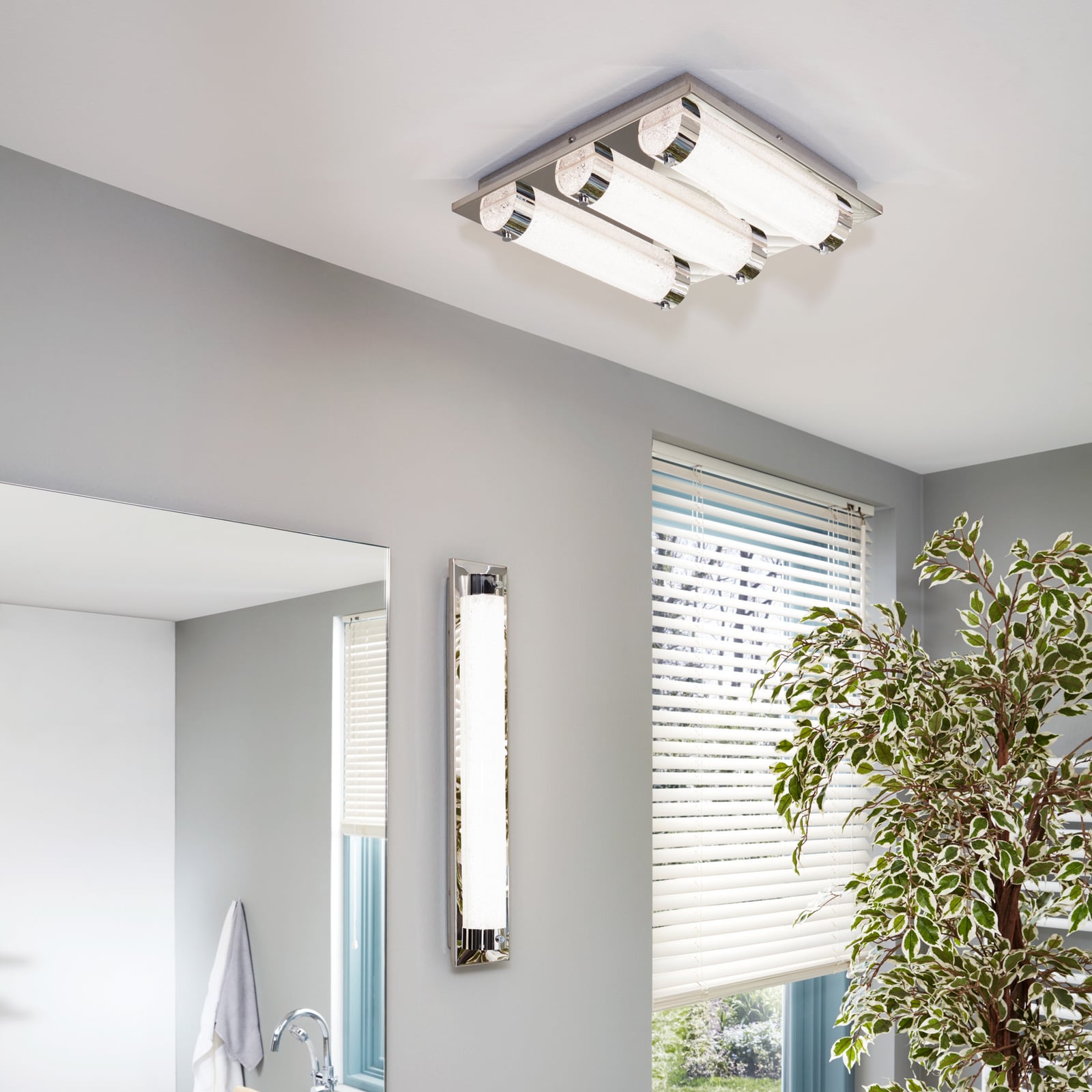 LED-taklampe Tolorico krystallglass rustfritt stål 57 cm bakside