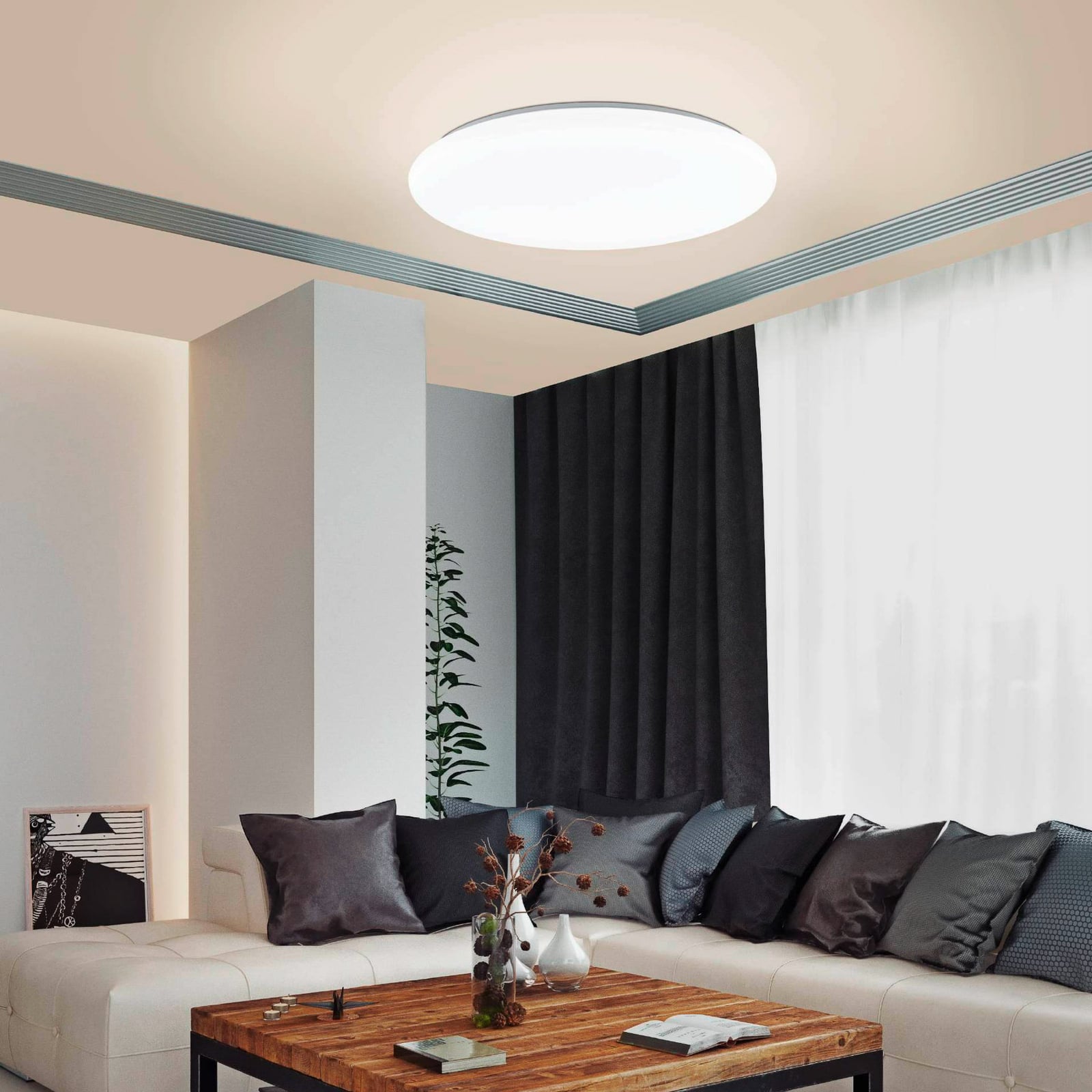 LED taklampe Totari-Z dimbar CCT Ø56 cm hvit montert i rom