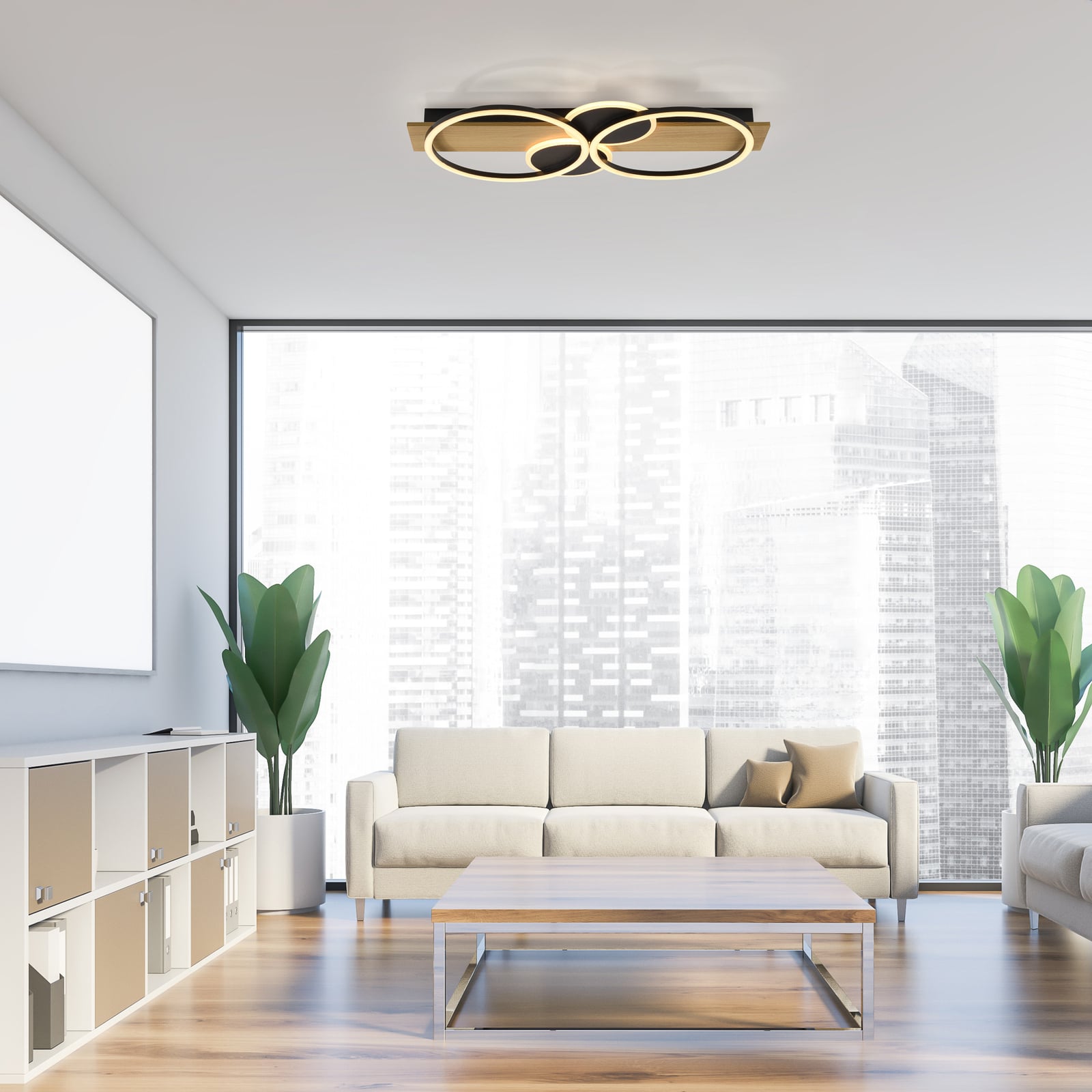 LED taklampe Trooper tre og svart metall bakside