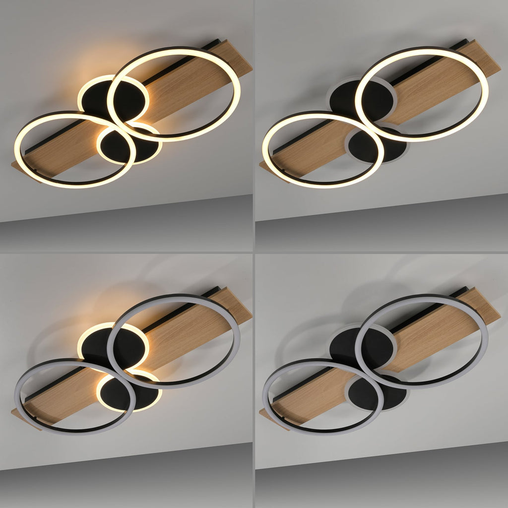 LED taklampe Trooper tre og svart metall lysdetalj