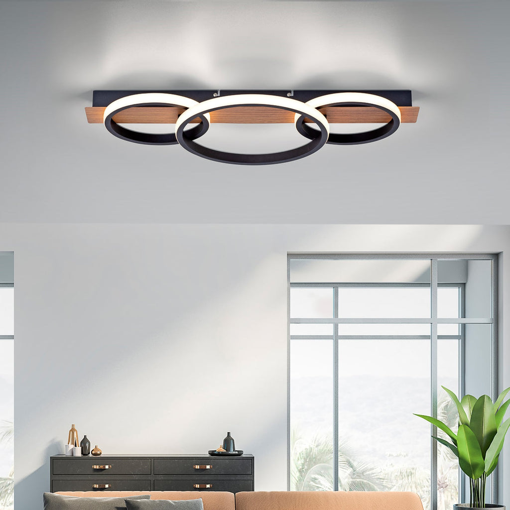 Bakside av LED taklampe Trooper tredekor svart/lysbrun 68 cm