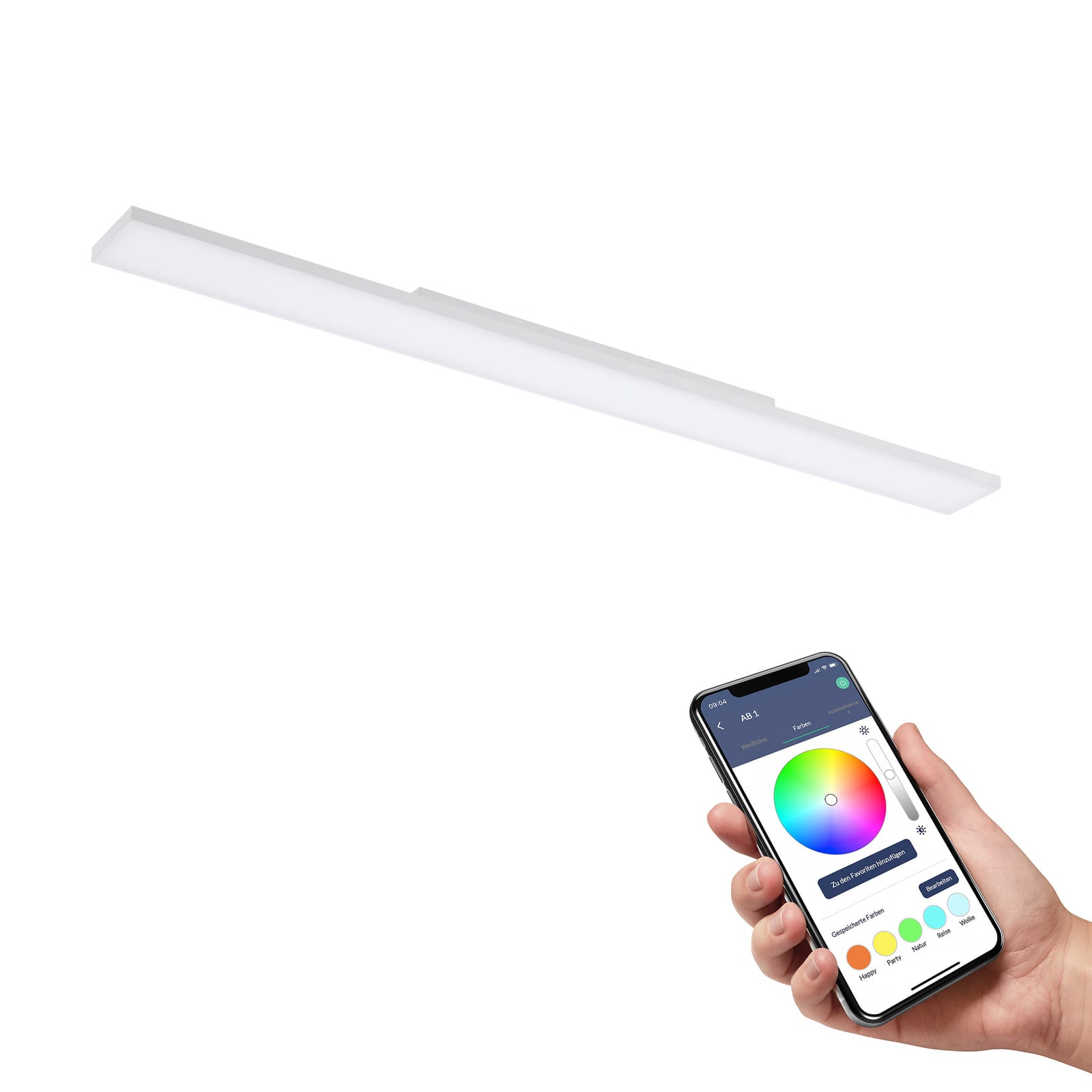 LED taklampe Turcona-Z dimbar RGBW 120x10 cm hvit app-styring