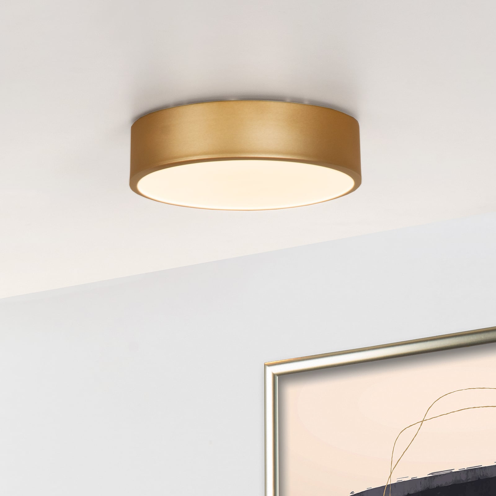 LED taklampe Unar dimbar matt gull forfra