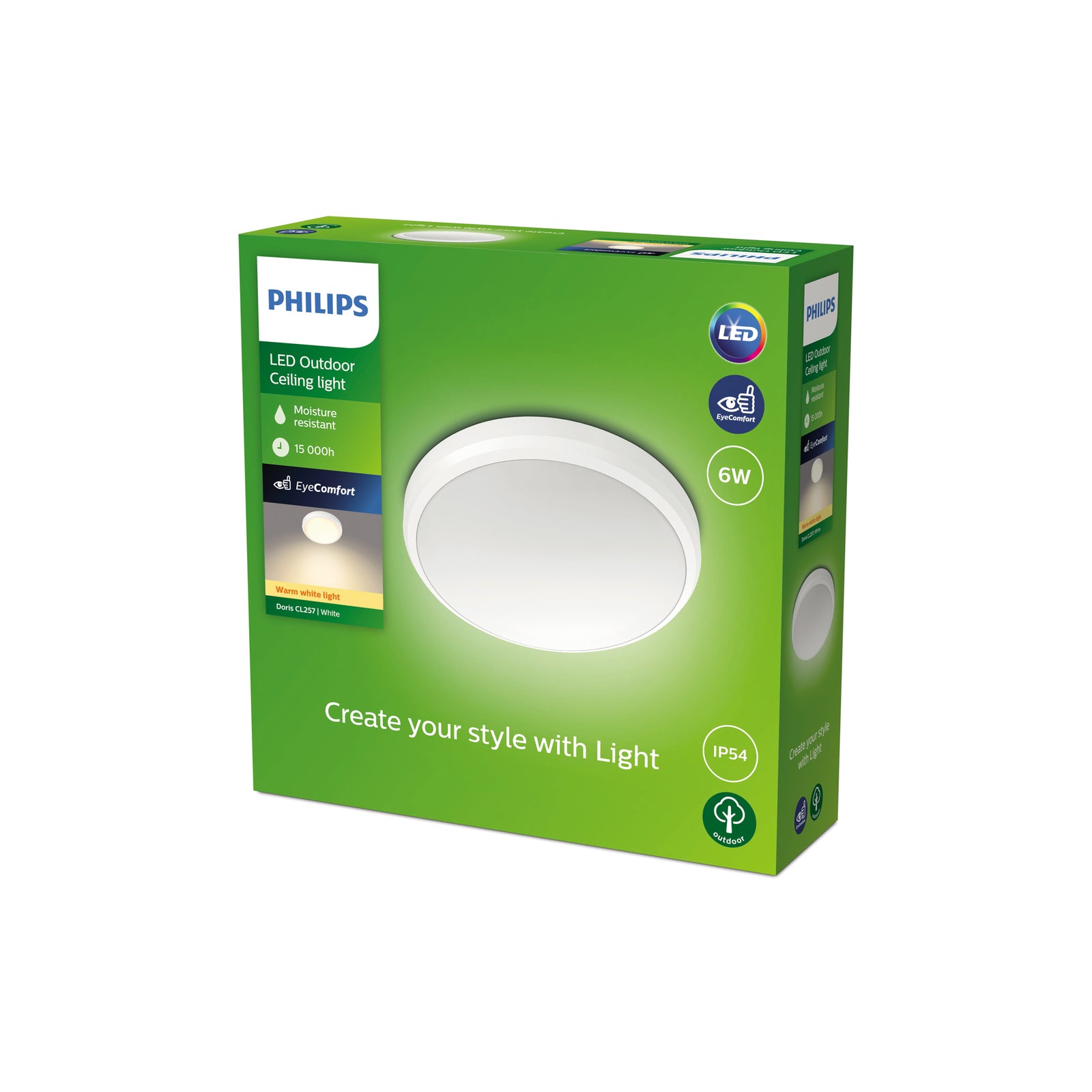 LED taklampe utendørs Doris hvit Ø22 cm IP54 6W Philips detalj