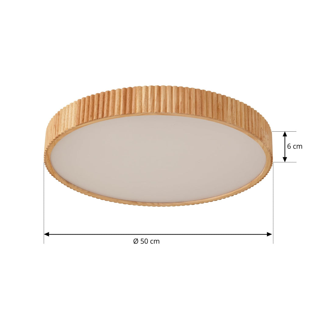 Detalj av LED taklampe Velua hvit/tre CCT dimbar Ø50 cm