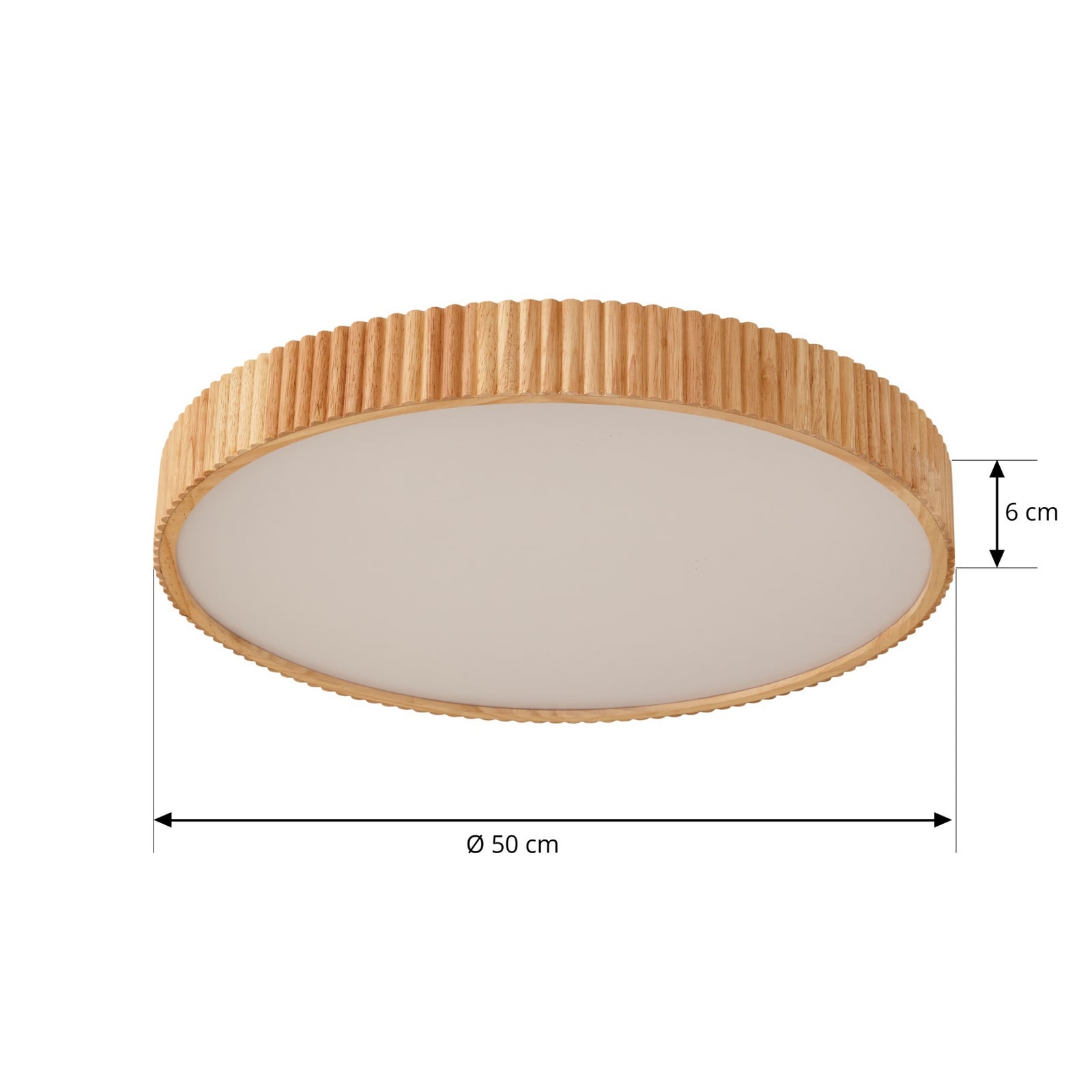Detalj av LED taklampe Velua hvit/tre CCT dimbar Ø50 cm