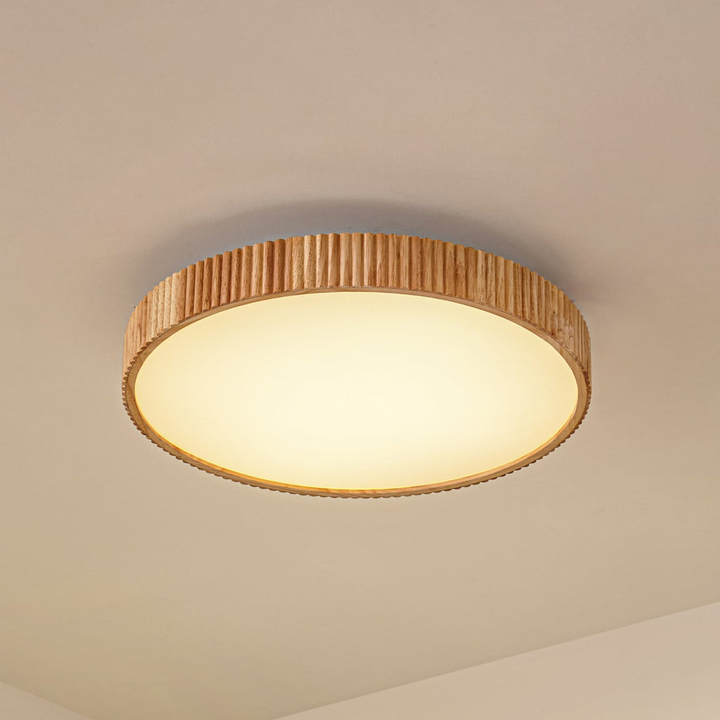 LED taklampe Velua hvit/tre CCT dimbar Ø50 cm forfra