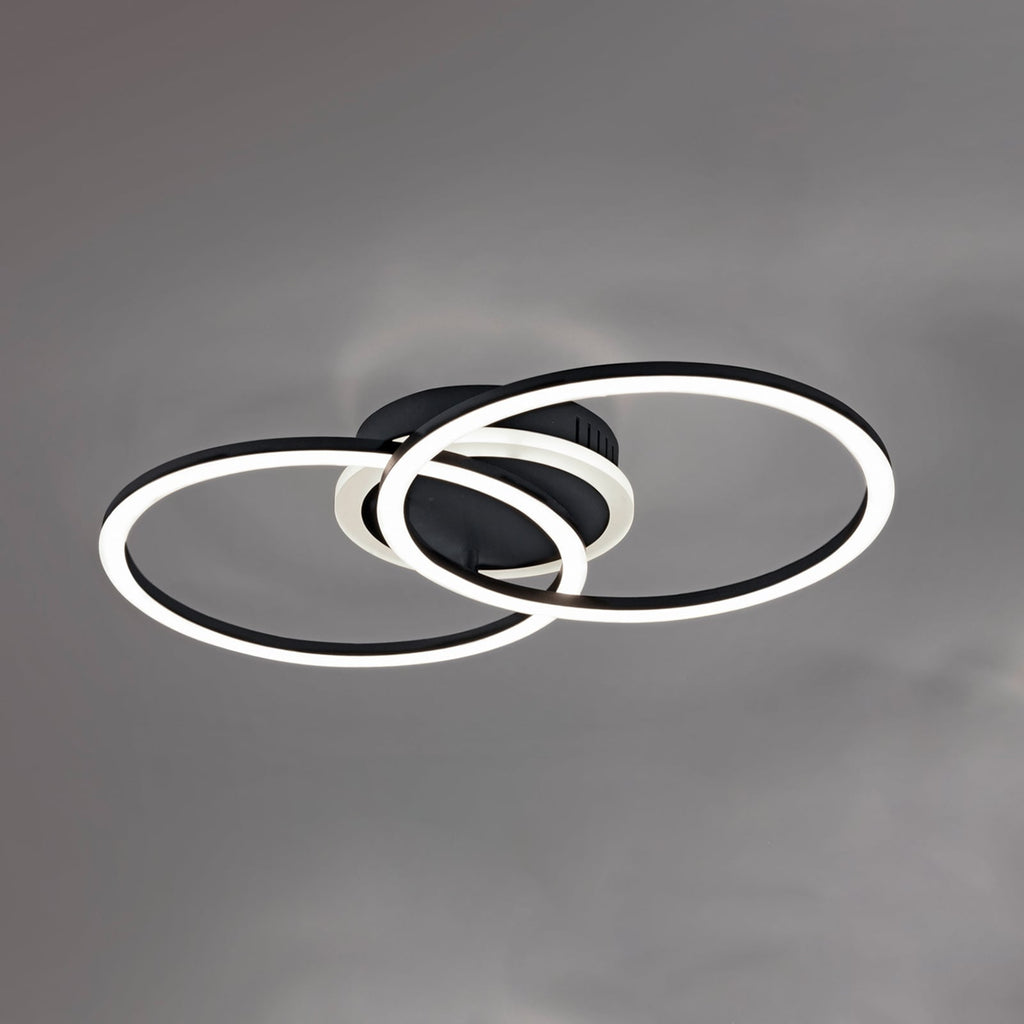 LED taklampe Venida ringdesign dimbar svart 50x30 cm forfra