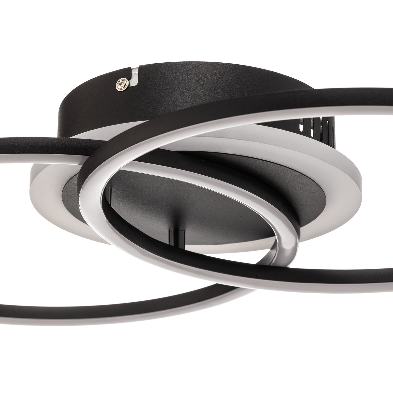 LED taklampe Venida ringdesign dimbar svart 50x30 cm sett fra siden