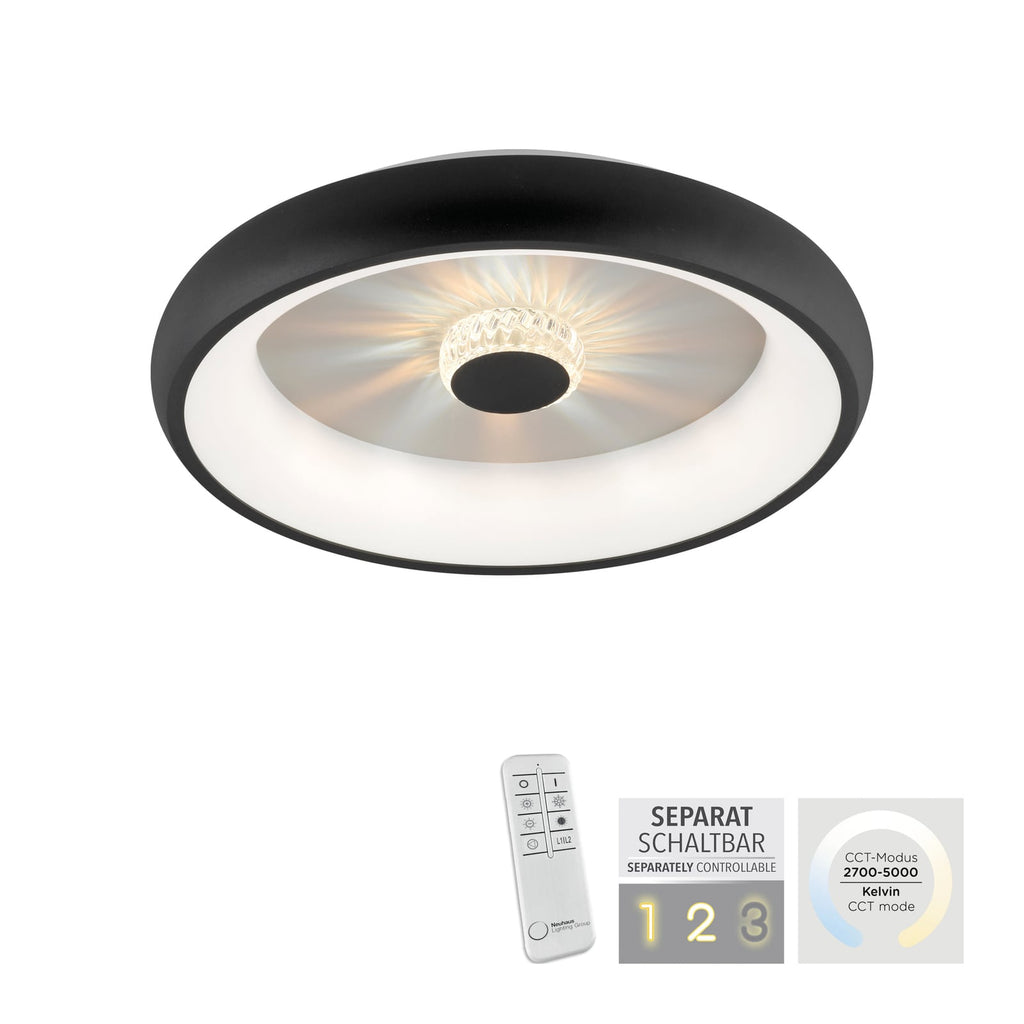 LED taklampe Vertigo dimbar svart Ø46,5 cm sideprofil