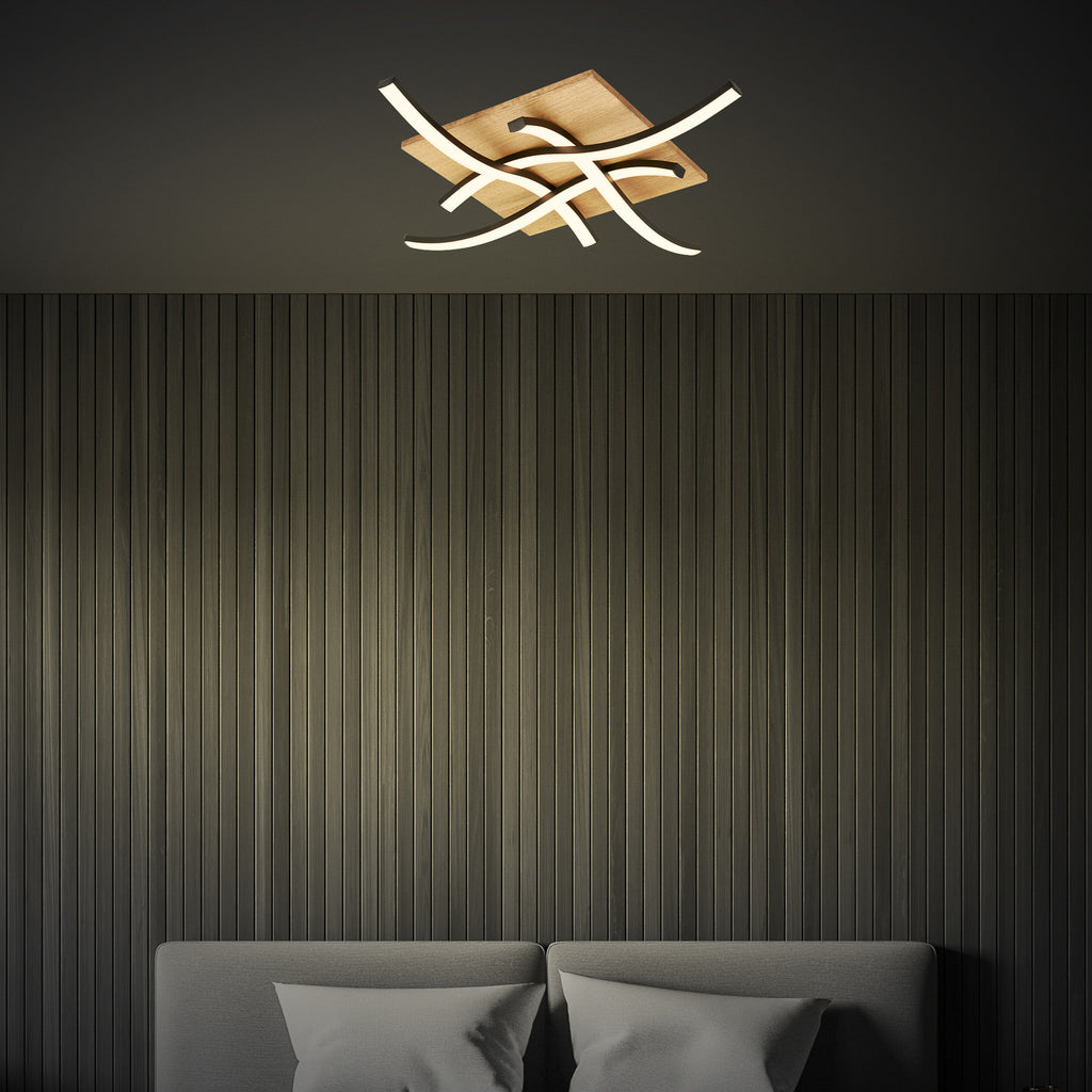 Detalj av LED taklampe Vinka 4-lys tre/svart 47x47 cm