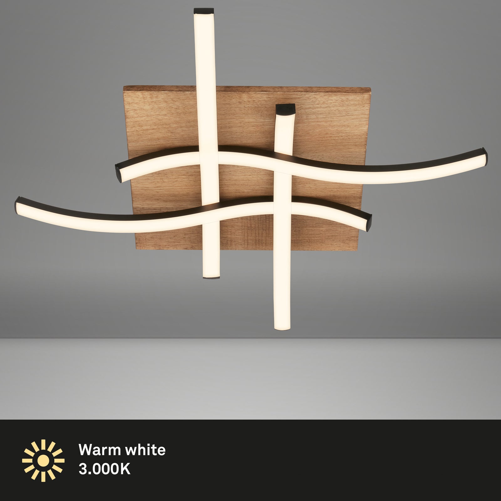 LED taklampe Vinka 4-lys tre/svart 47x47 cm lysdetalj