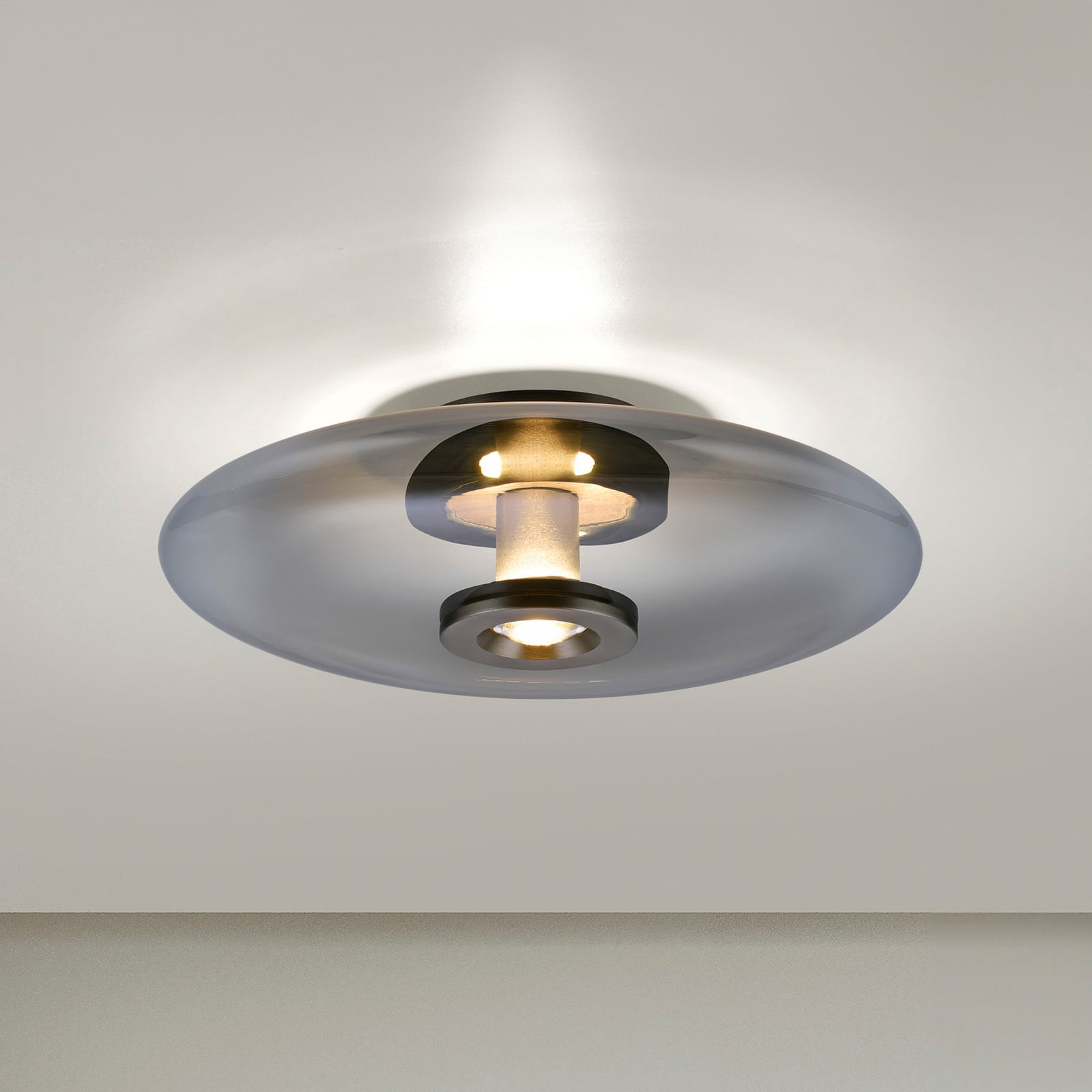 LED taklampe Vitrum dimbar glass aluminium Ø45 cm grå forfra