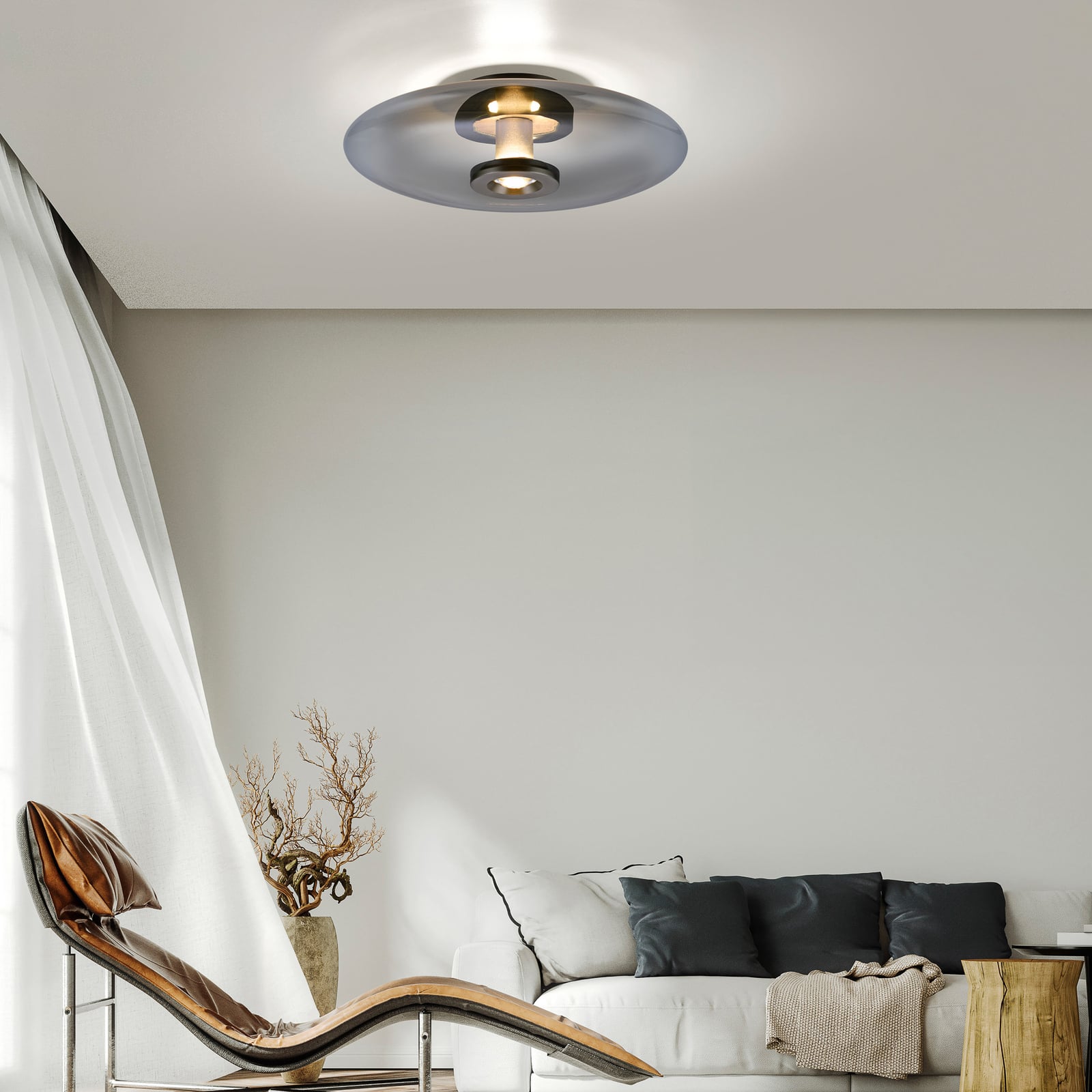 LED taklampe Vitrum dimbar glass aluminium Ø45 cm grå detalj