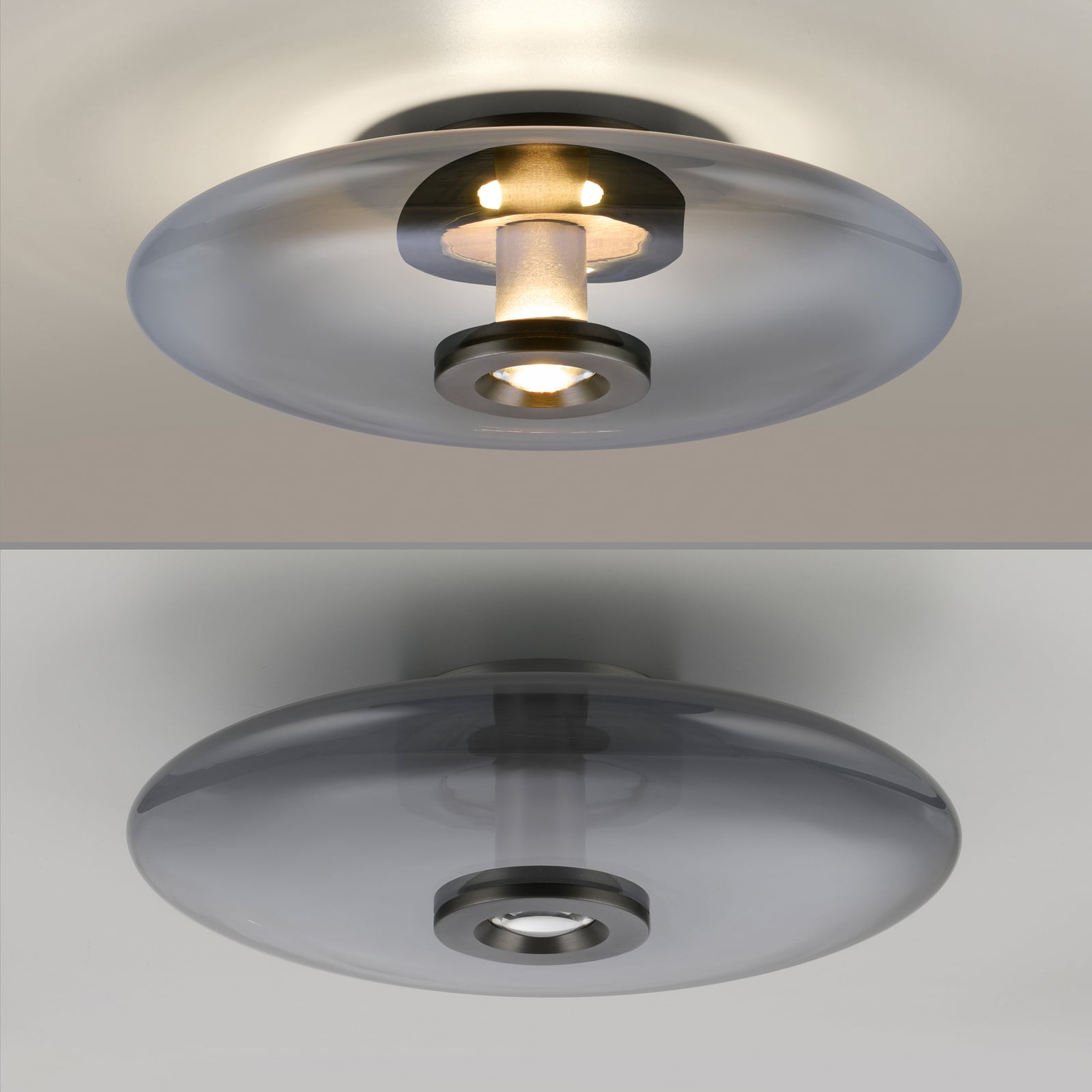 LED taklampe Vitrum dimbar glass aluminium Ø45 cm grå installasjon