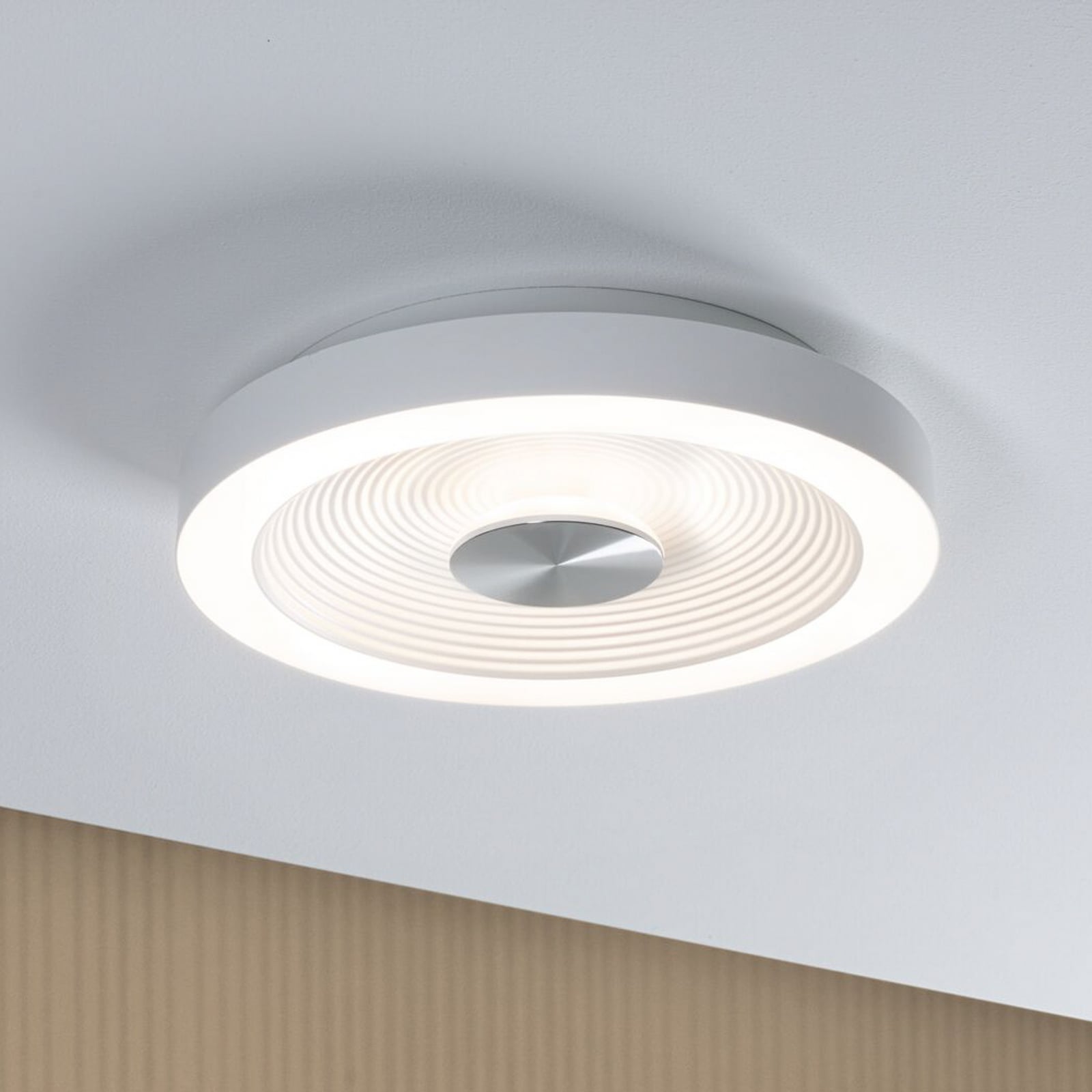 LED taklampe Volea dimbar hvit/sølv Ø32 cm IP44 Paulmann forfra