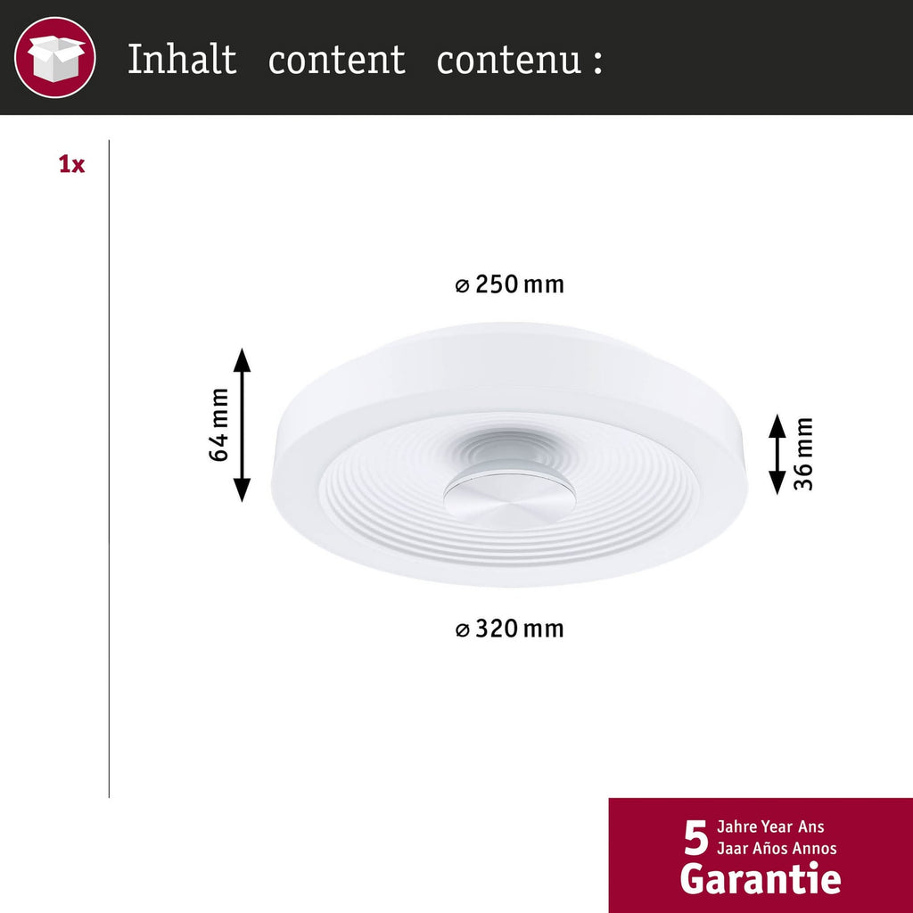LED taklampe Volea dimbar hvit/sølv Ø32 cm IP44 Paulmann med dimmer installert