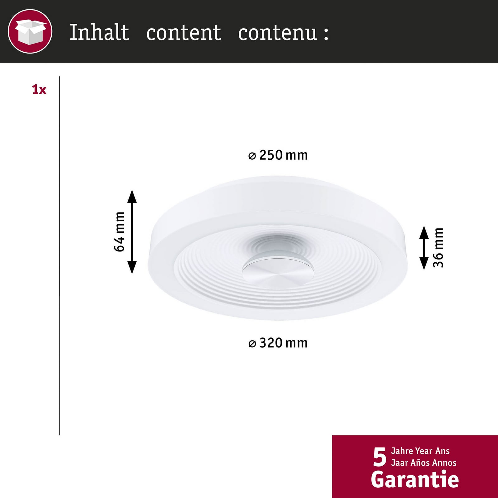 LED taklampe Volea dimbar hvit/sølv Ø32 cm IP44 Paulmann med dimmer installert
