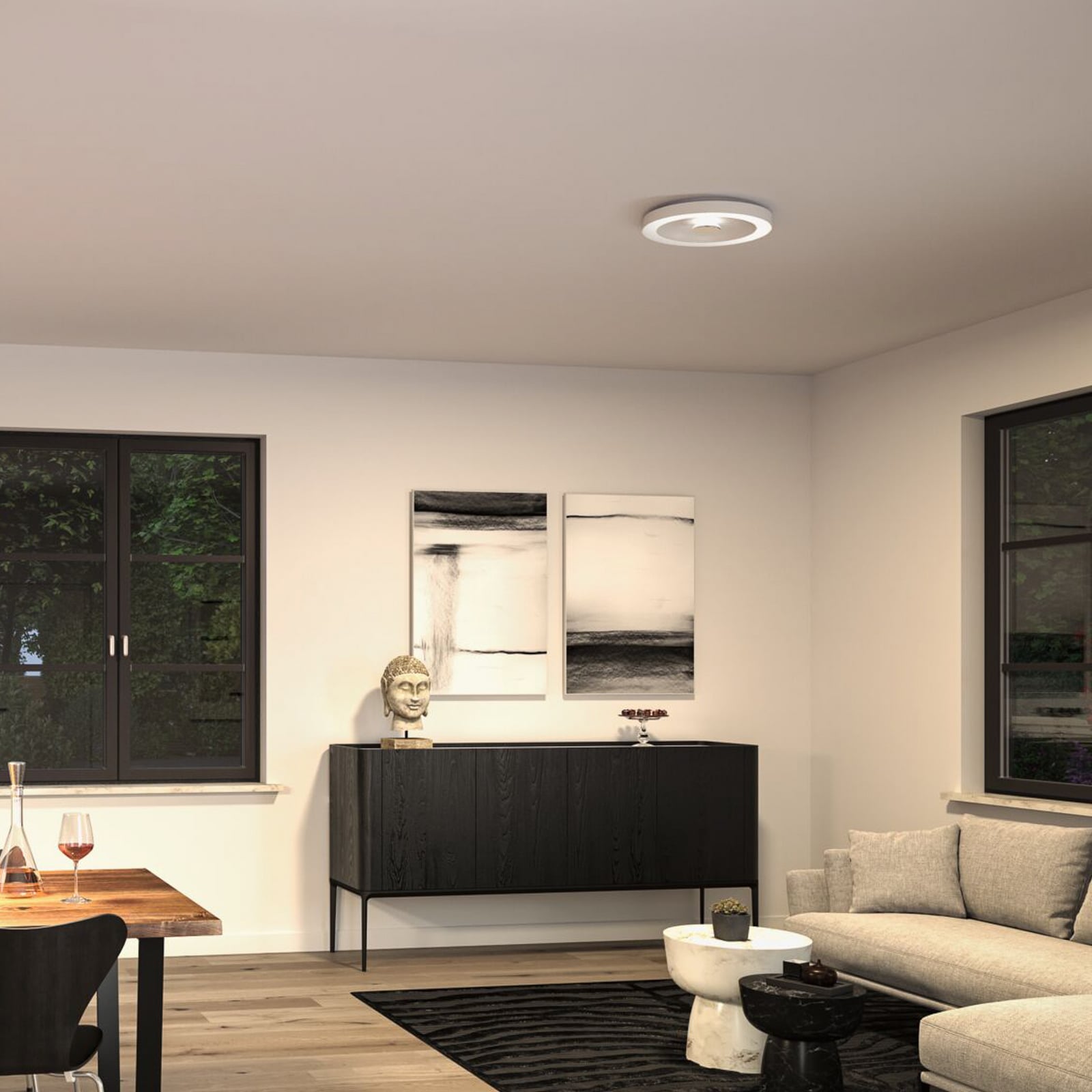 LED taklampe Volea dimbar hvit/sølv Ø40 cm IP44 bakside