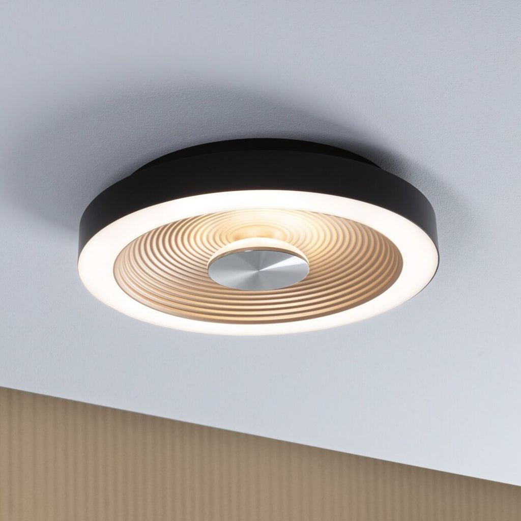 LED taklampe Volea svart/gull Ø32 cm dimbar IP44 forfra
