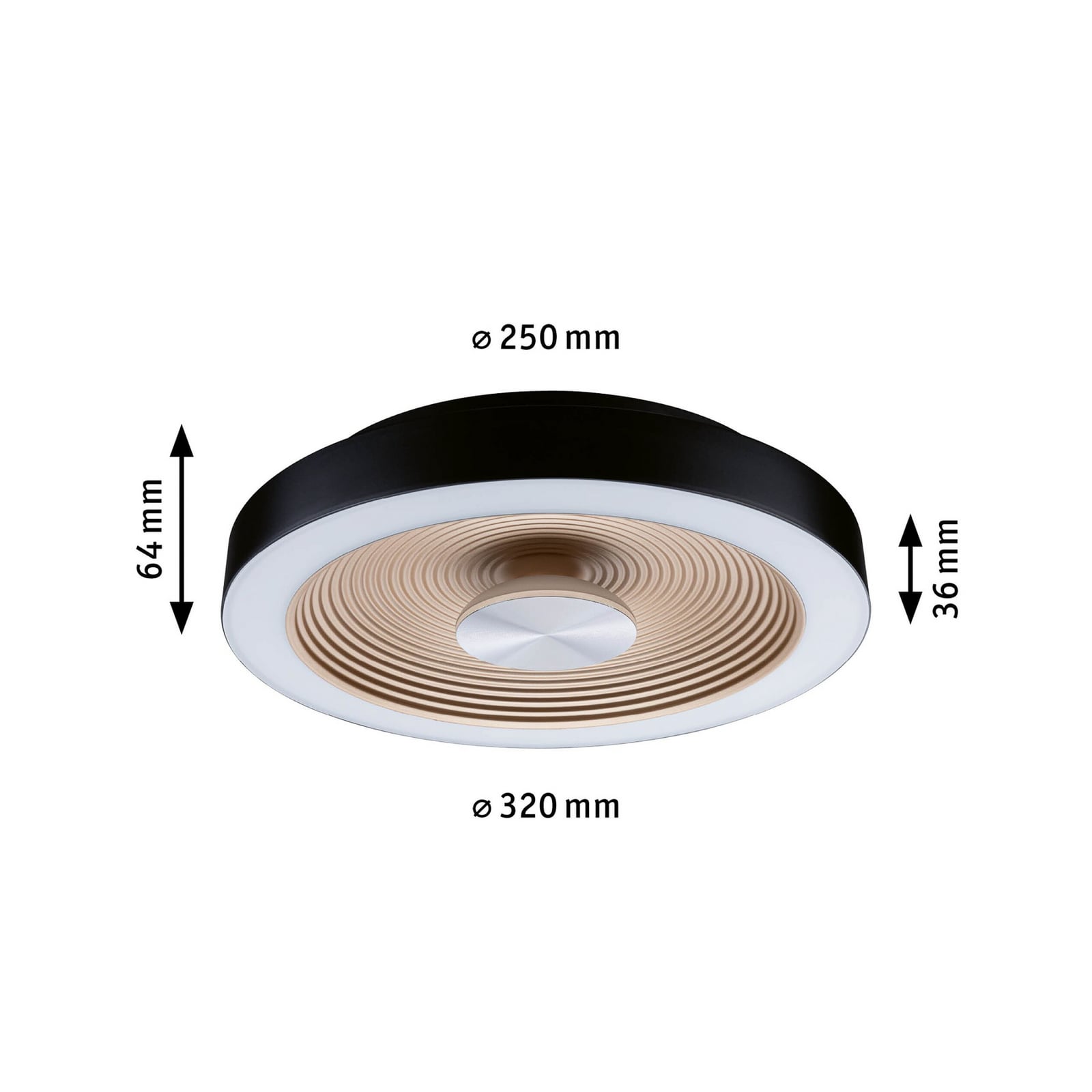 Detaljbilde av LED taklampe Volea svart/gull Ø32 cm dimbar IP44