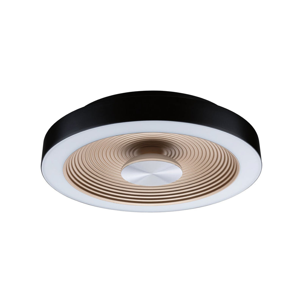 Montert LED taklampe Volea svart/gull Ø32 cm dimbar IP44 i rom
