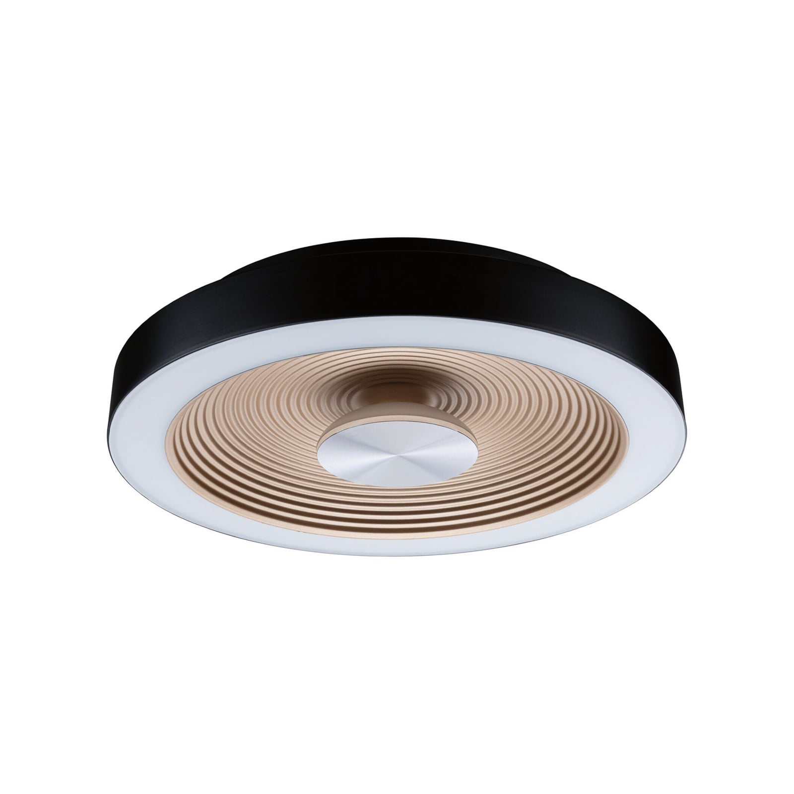 Montert LED taklampe Volea svart/gull Ø32 cm dimbar IP44 i rom