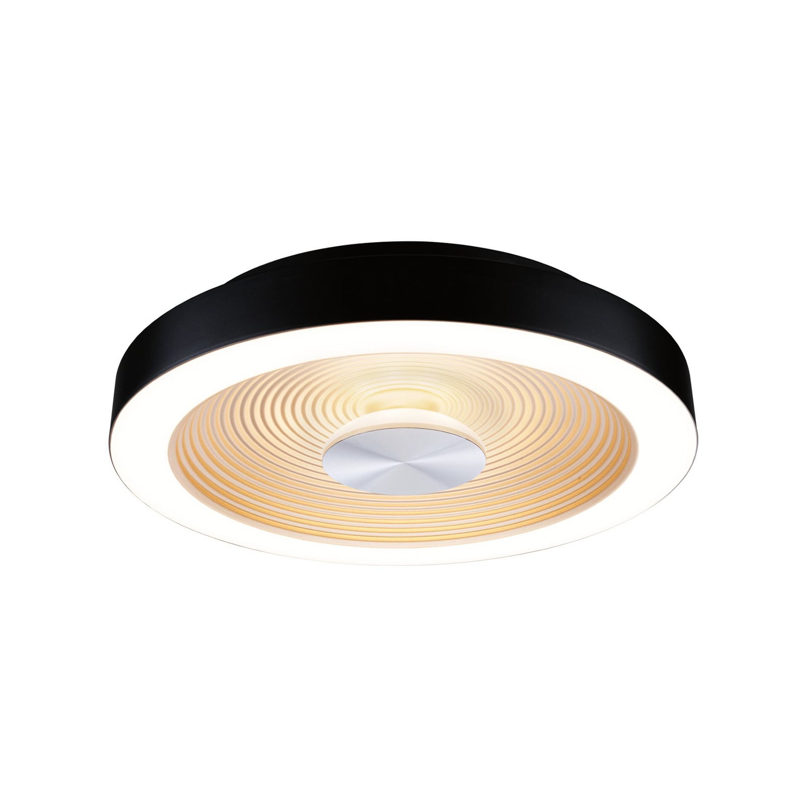 Nærbilde av LED taklampe Volea svart/gull Ø32 cm dimbar IP44
