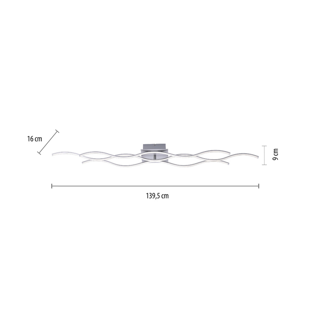 LED taklampe Wave stål 139,5x16 cm 42W varmhvit montert