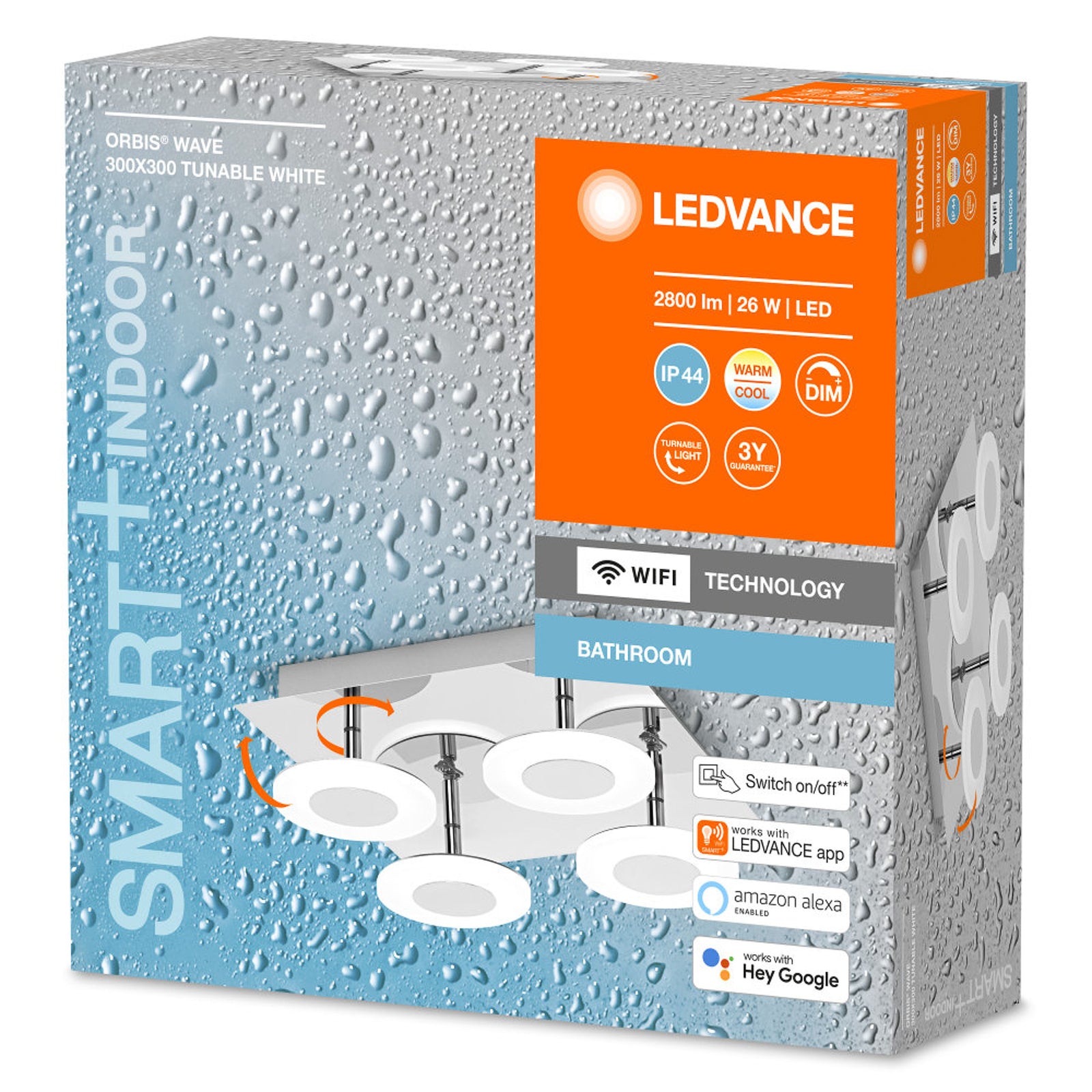 Montert LED taklampe WiFi Orbis Wave dimbar 30x30 cm IP44 i rom