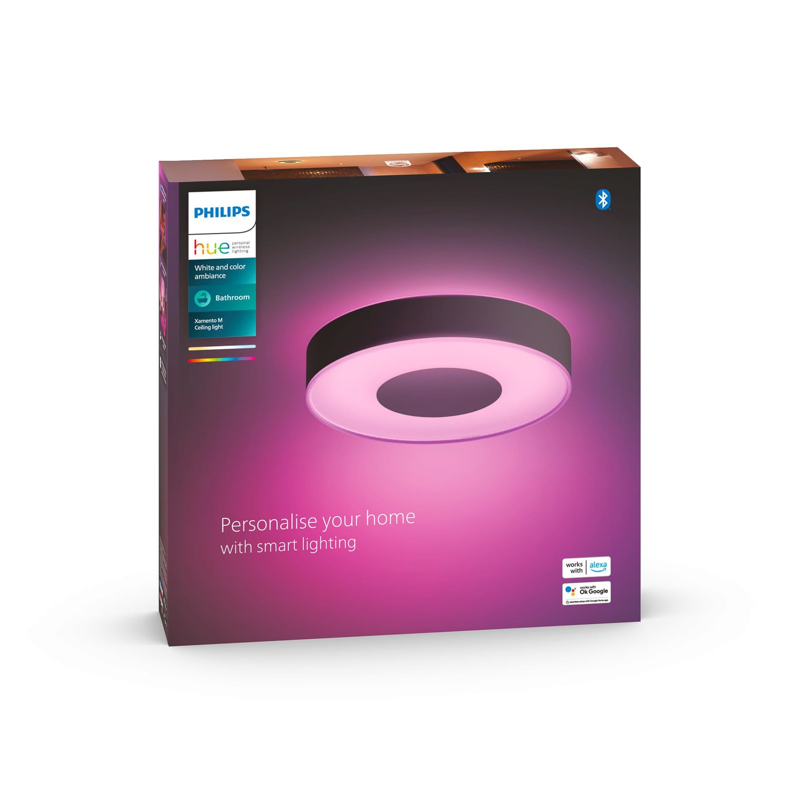 LED-taklampe Xamento montert i tak med varmt hvitt lys