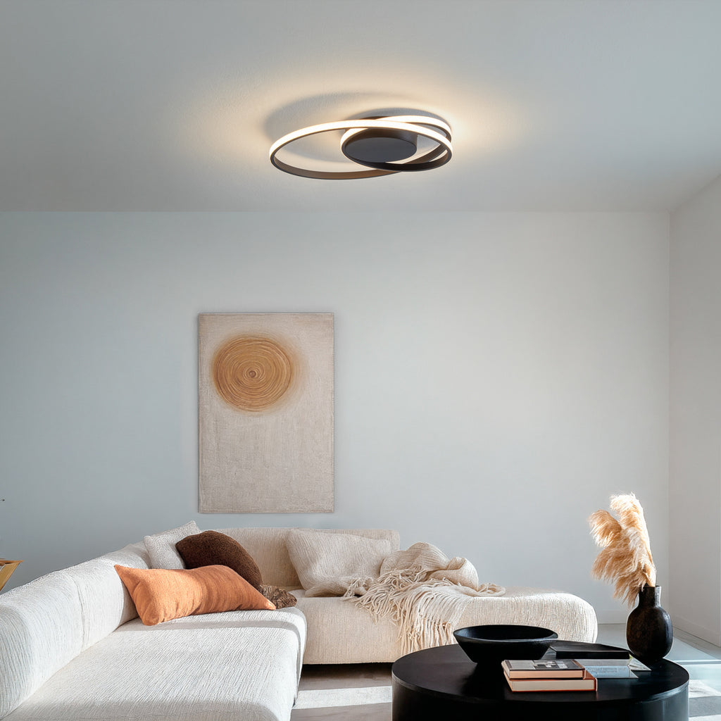 LED taklampe Youna dimbar svart aluminium Ø39 cm bakside