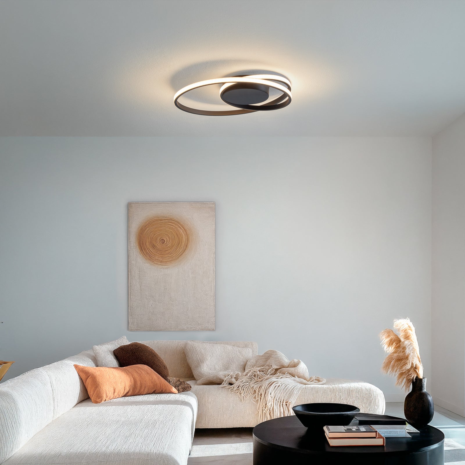 LED taklampe Youna dimbar svart aluminium Ø39 cm bakside