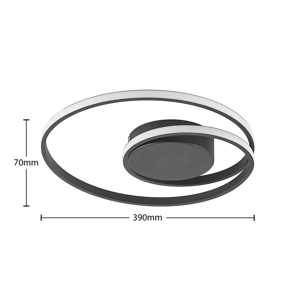 LED taklampe Youna dimbar svart aluminium Ø39 cm detalj av lys