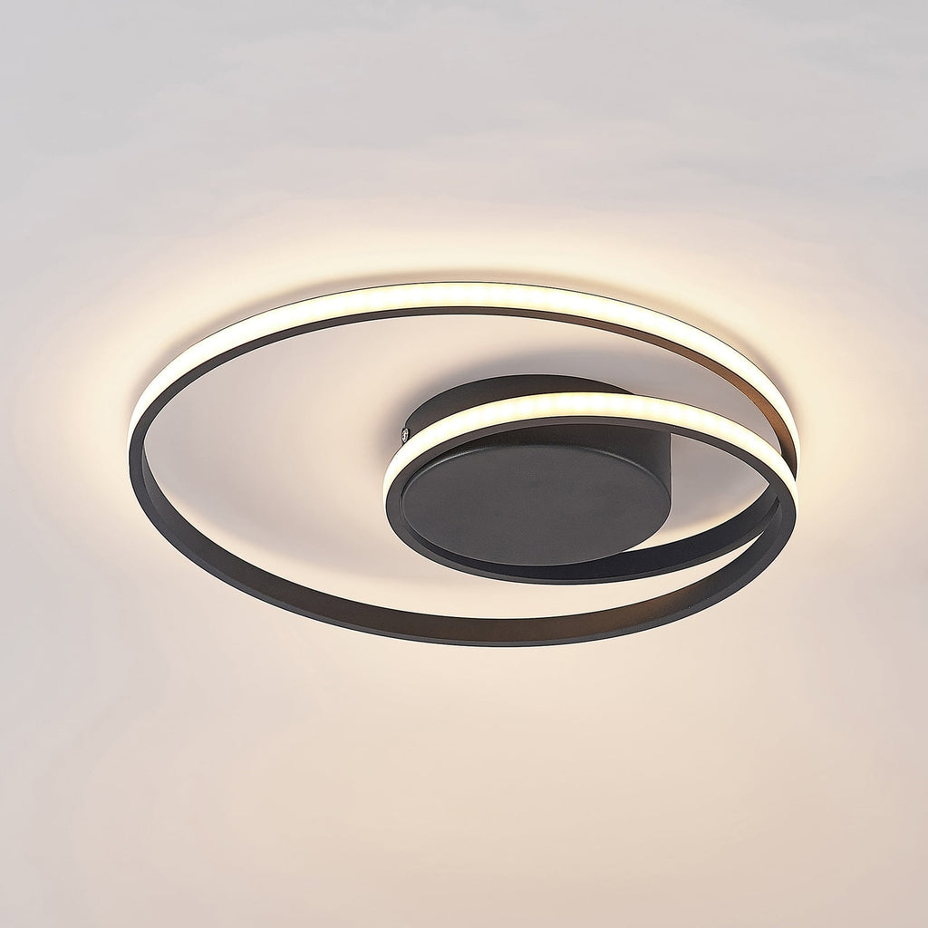 LED taklampe Youna dimbar svart aluminium Ø39 cm sideprofil